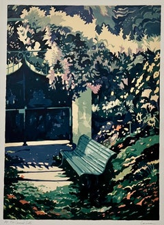 Vintage Park Bench Silkscreen Lithograph Hand Signed "The Covered Gate"