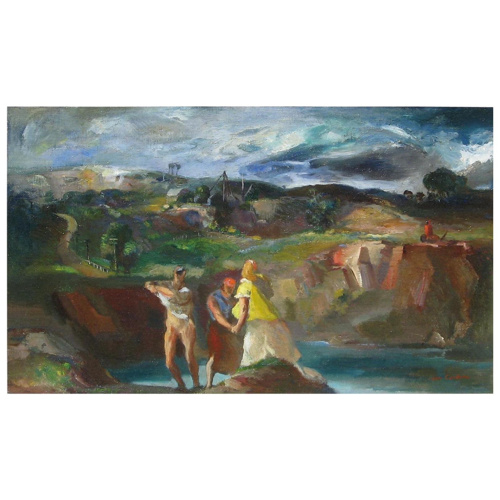 Jon Corbino Original Oil on Canvas, Bathers at Quarry