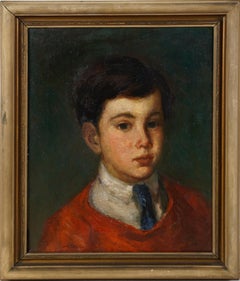 Antique American Impressionist Young Boy Signed Portrait Oil Painting