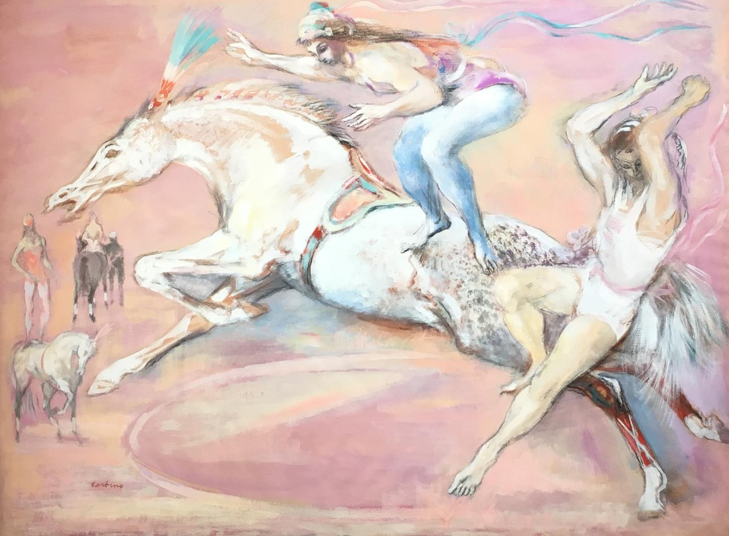 Circus Jumpers #2 (Equestrians) peinture multimédia de Jon Corbino en vente 1