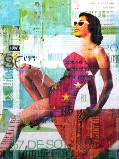 "In The Deep End" Mixed Media Figurative Collage Composition on Panel Board