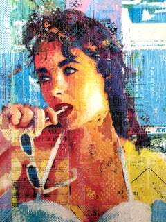 "Thin Lizzy" Mixed Media Figurative Collage Composition on Panel Board