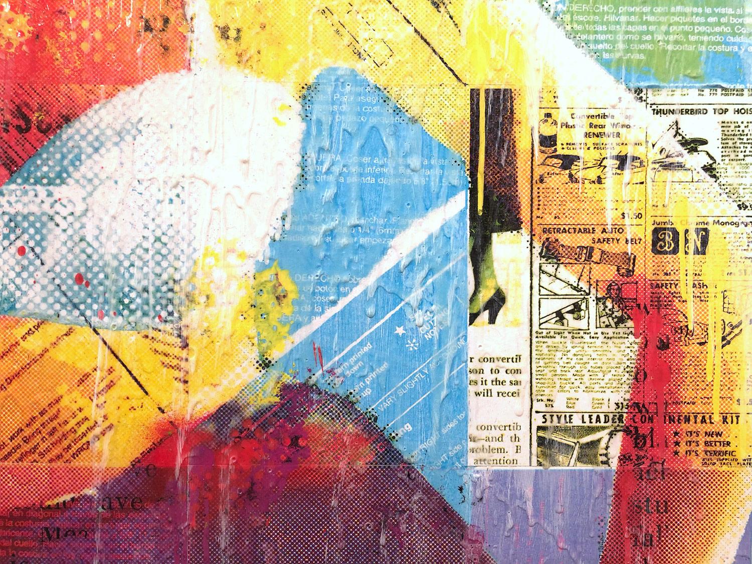 Questo pezzo raffigura un colorato ritratto di Elizabeth Taylor in composizione collage, mentre Jon Davenport esplora il processo di decostruzione di immagini iconiche del passato e del presente. Davenport inizia con foto del pavimento del suo