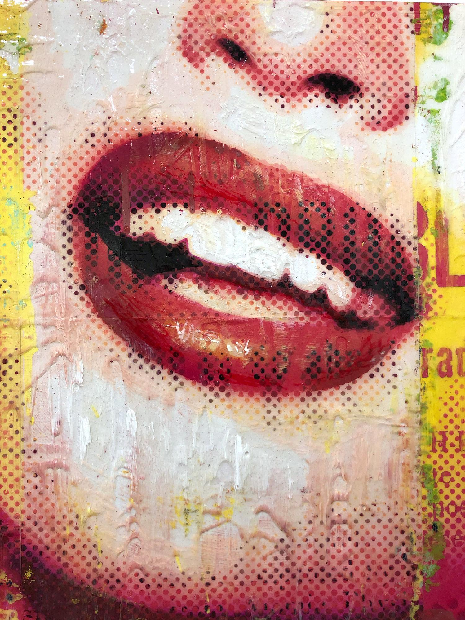 Questo pezzo raffigura un colorato ritratto di Marilyn Monroe in composizione collage, mentre Jon Davenport esplora il processo di decostruzione di immagini iconiche del passato e del presente. Davenport inizia con foto del pavimento del suo studio