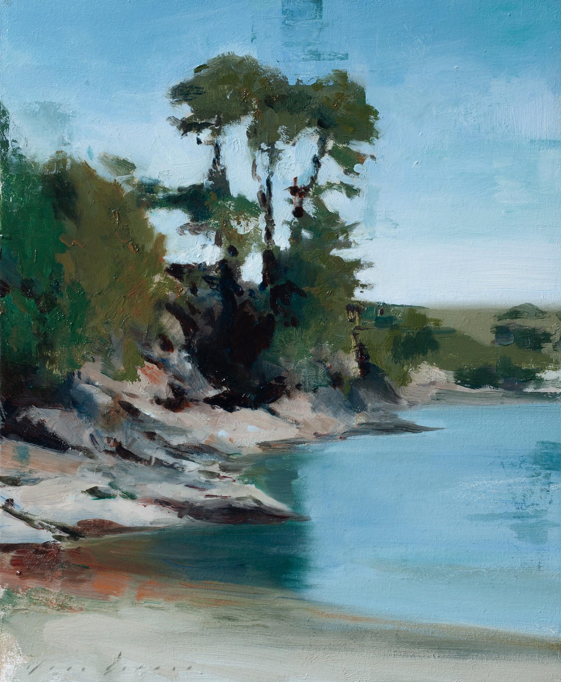 Jon Doran Landscape Painting - "Late Summer Light on Cornwall Cove" Original Oil painting