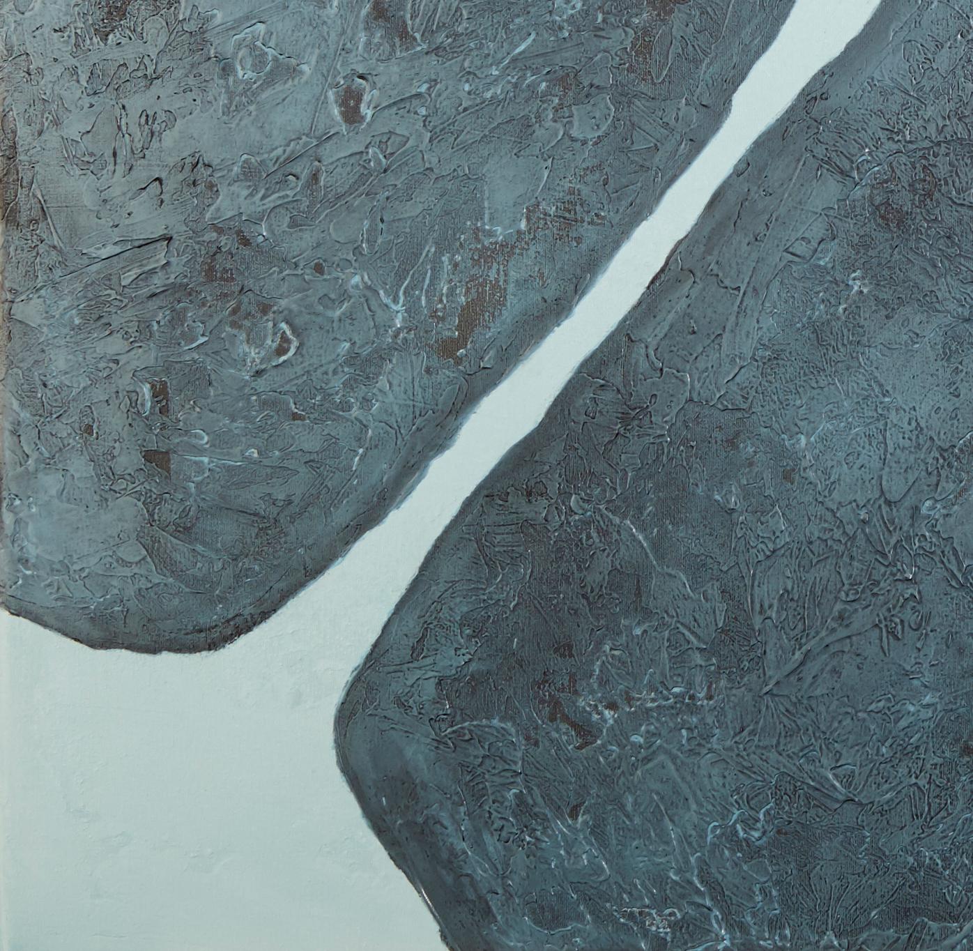 Stones XVIII - 21st Century, Contemporary, Abstract Painting, Mixed Media - Blue Landscape Painting by Jon Errazu