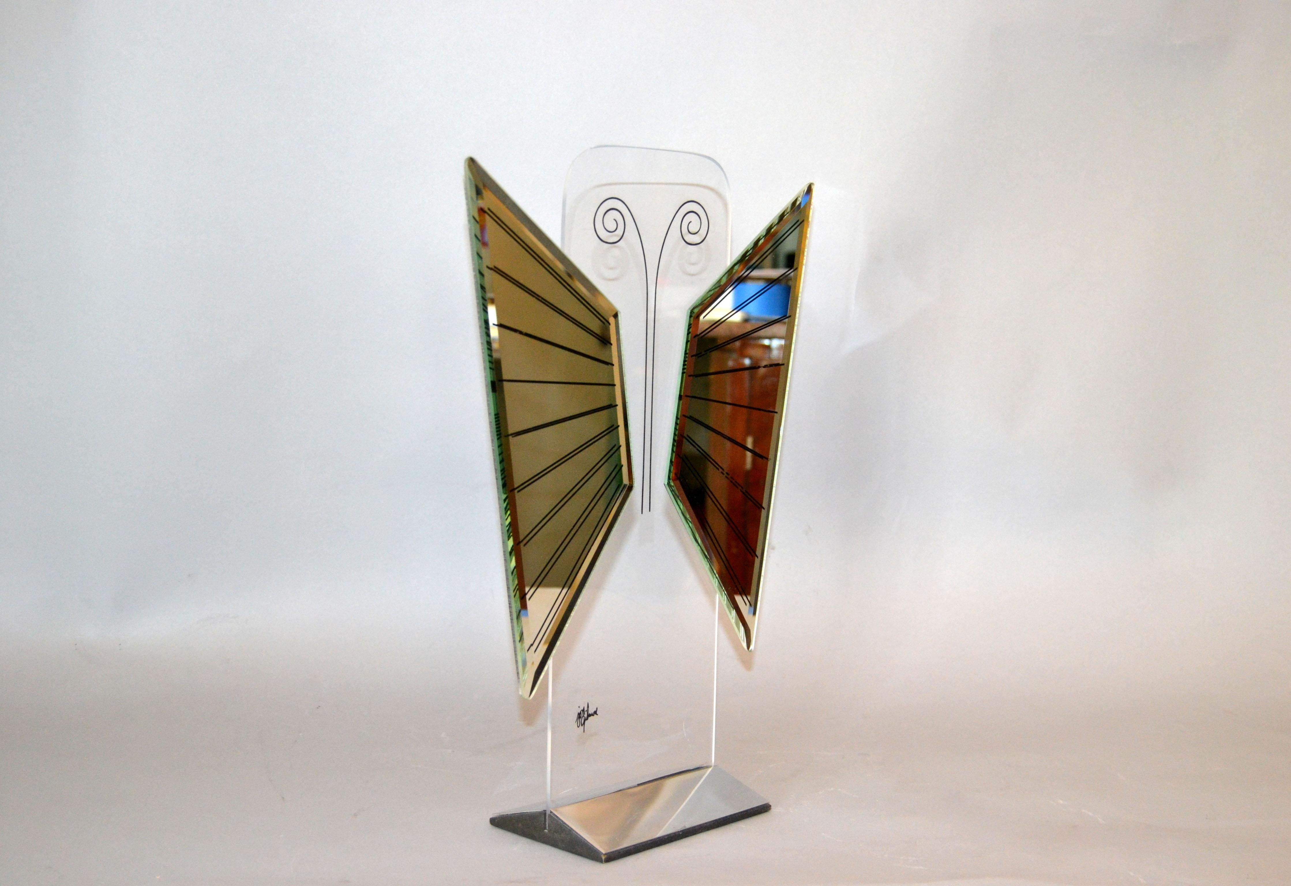 Jon Gilmore Mid-Century Modern Art Mirror in Chrome and Lucite Shaped Butterfly 1