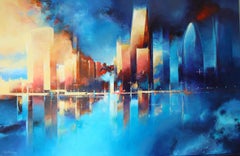 City of sunset's - original abstract scape oil painting modern contemporary art