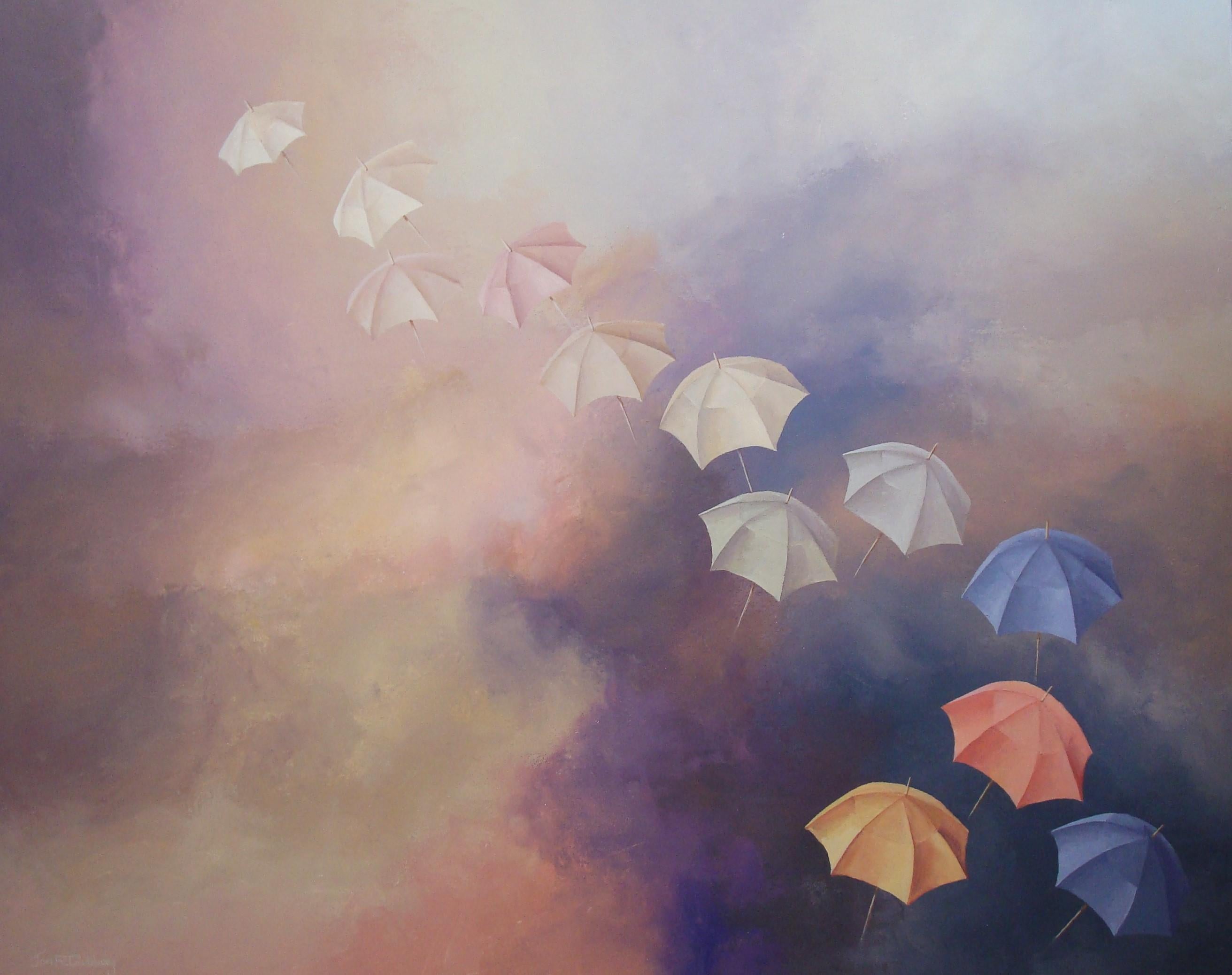 Umbrella dusk  - acrylic contemporary original painting by Jon Gubbay 