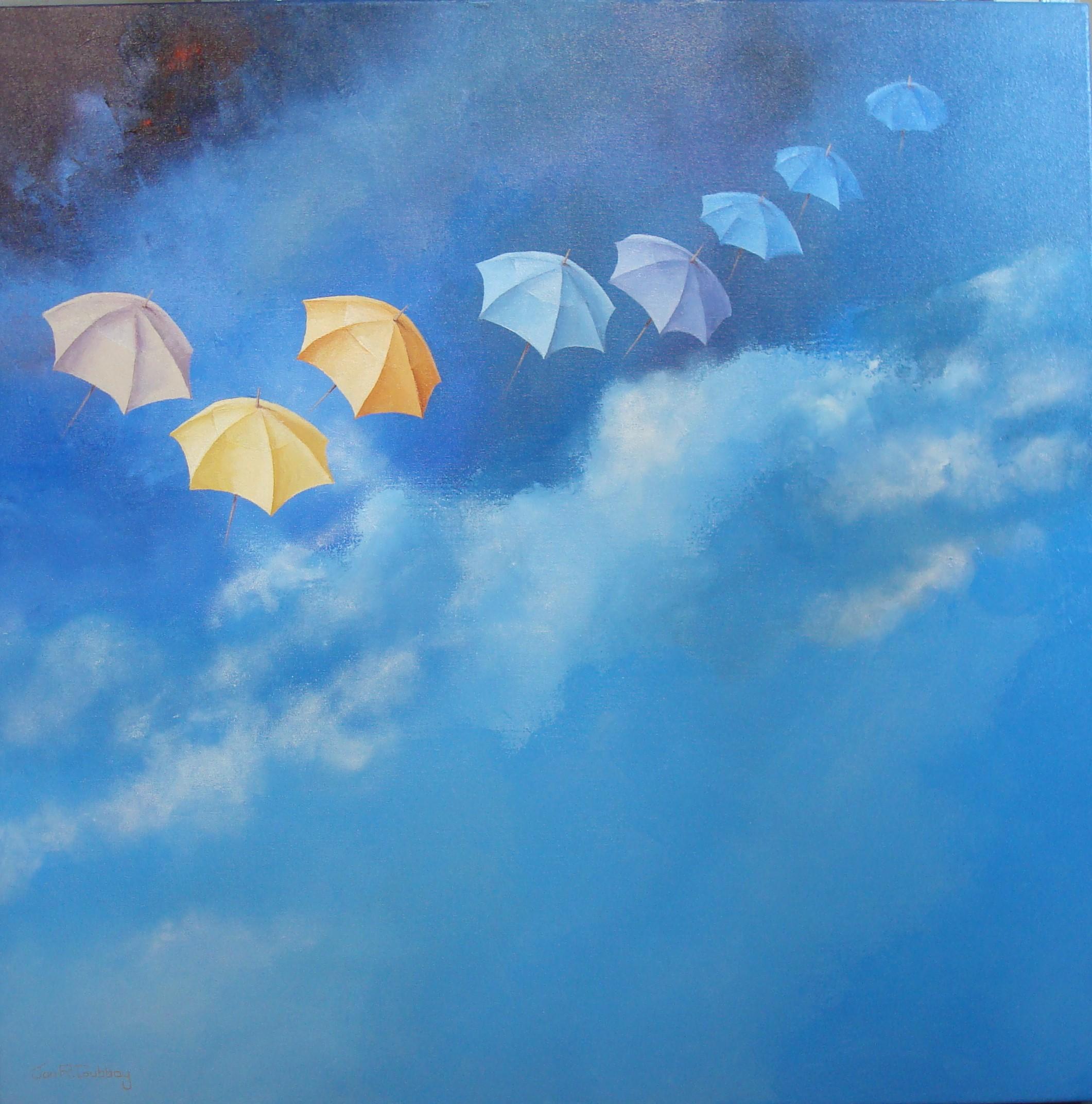Up and Over - Acrylic on canvas -  Umbrella painting - Original art - Jon Gubbay