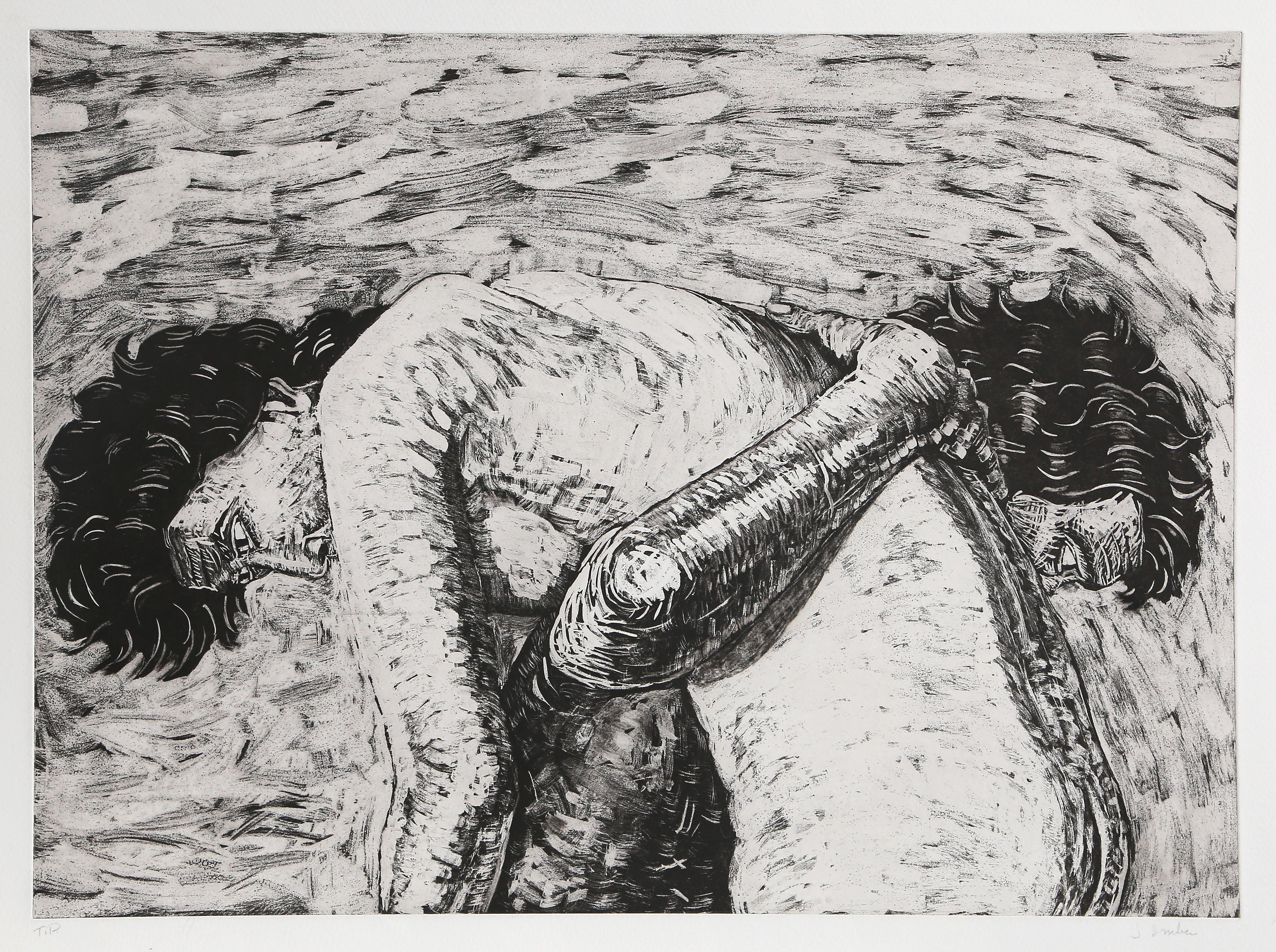 Künstler: Jon Imber, Amerikaner (1950 - 2014)<br />Titel: Rescue<br />Jahr: circa 1985<br />Medium: Aquatintaradierung auf Arches, mit Bleistift signiert und nummeriert<br />Auflage: TP, 20<br />Bildgröße: 17.75 x 23.75 inches<br />Größe: 22.25 x
