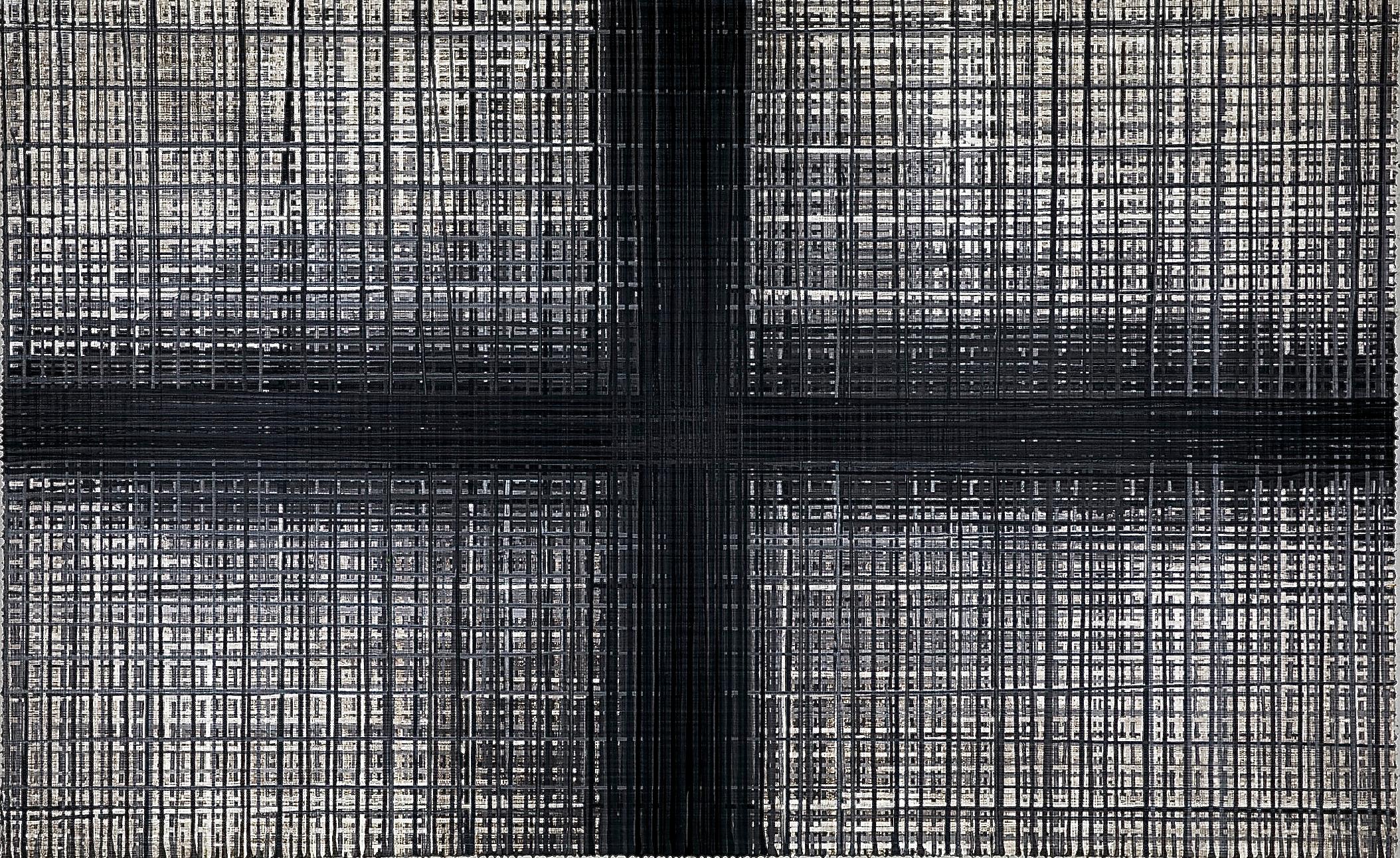Crucis Ferro von Jon James 
Acryl, geschliffenes Metall und Holzkohle auf Leinwand
96" x 60"

"Crucis Ferro", abstraktes Acrylgemälde des in New York lebenden Malers Jon James. Jon James verwendet eine für ihn charakteristische Methode, bei der er