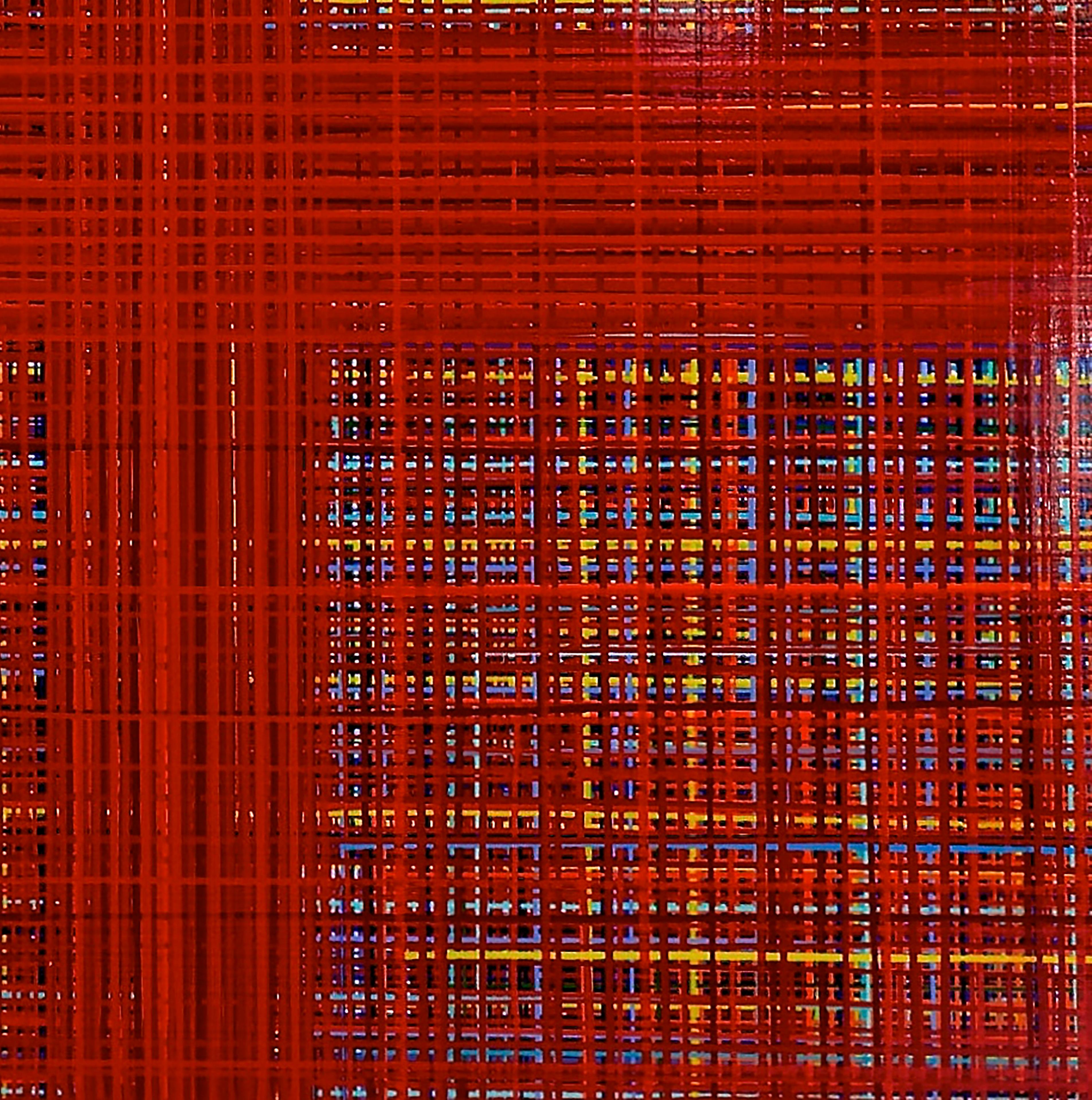 Double Plus Good, Rotes abstraktes Gemälde aus Acryl auf Leinwand von Jon James 2