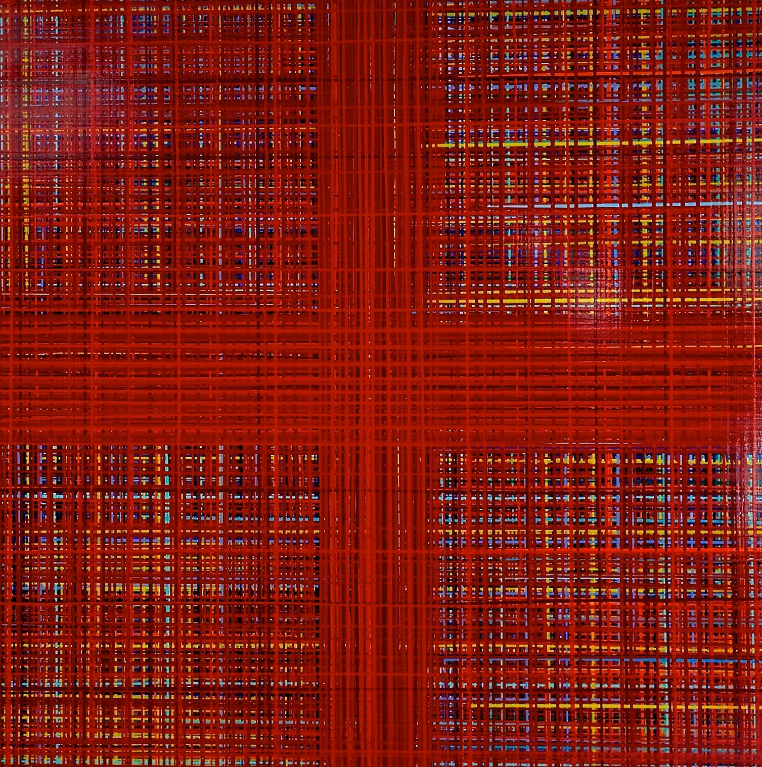 "Doppelt plus gut"
84" x 84"  
Abstrakte Acrylmalerei des in NY lebenden Künstlers Jon James.

Jon James' Arbeiten zeichnen sich durch prächtige Farbflächen aus und nutzen eine vertraute Methode, das Tropfen von Farbe, um eine unglaubliche Tiefe zu