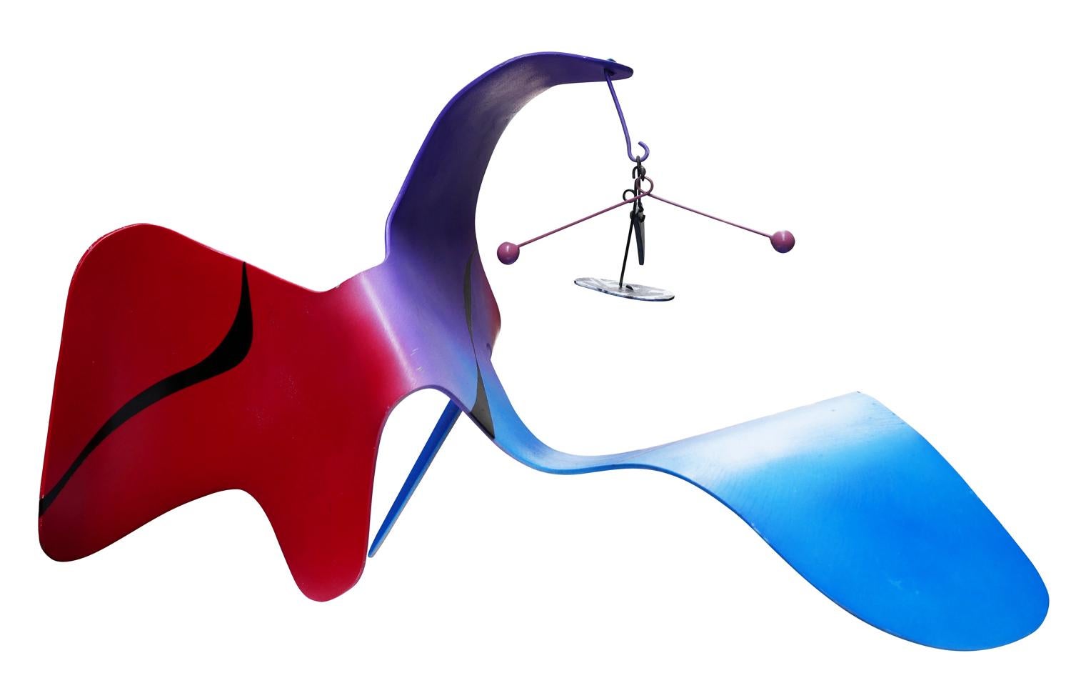 Red, Purple, and Blue Modernist Abstract Biomorphic Mobile Sculpture For Sale 8