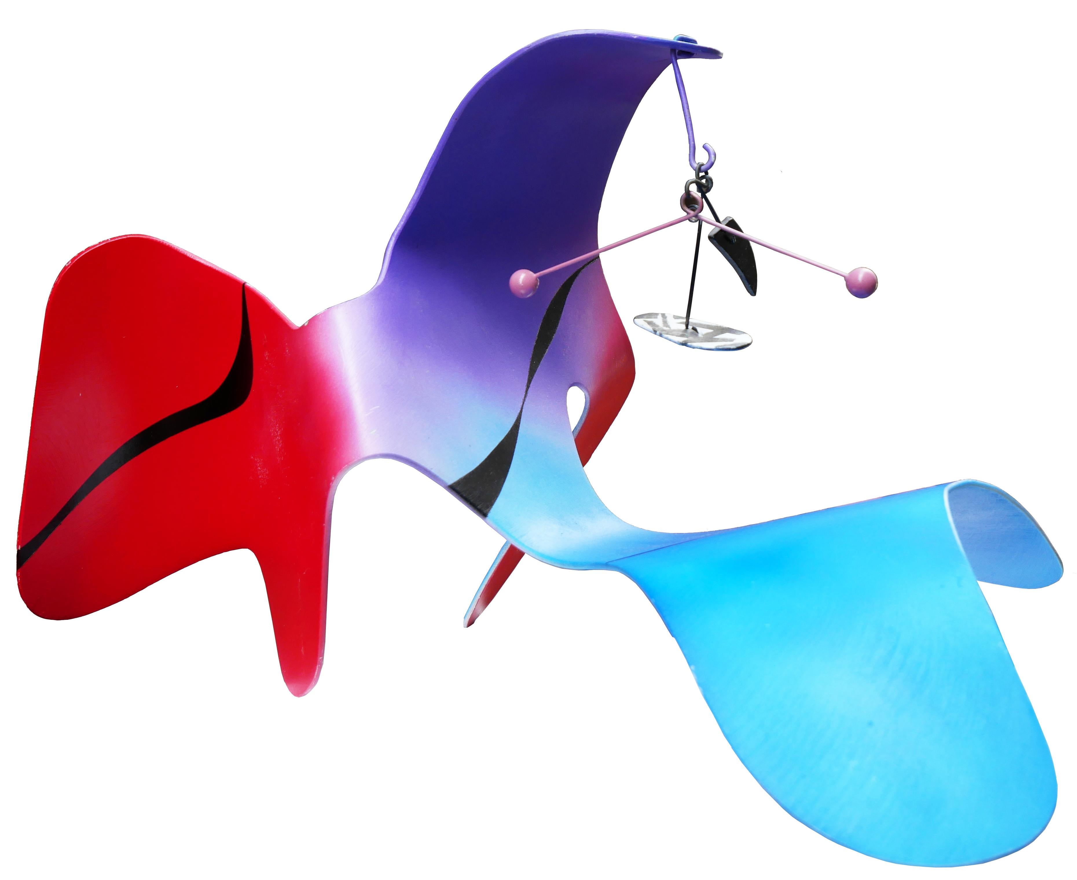 Red, Purple, and Blue Modernist Abstract Biomorphic Mobile Sculpture