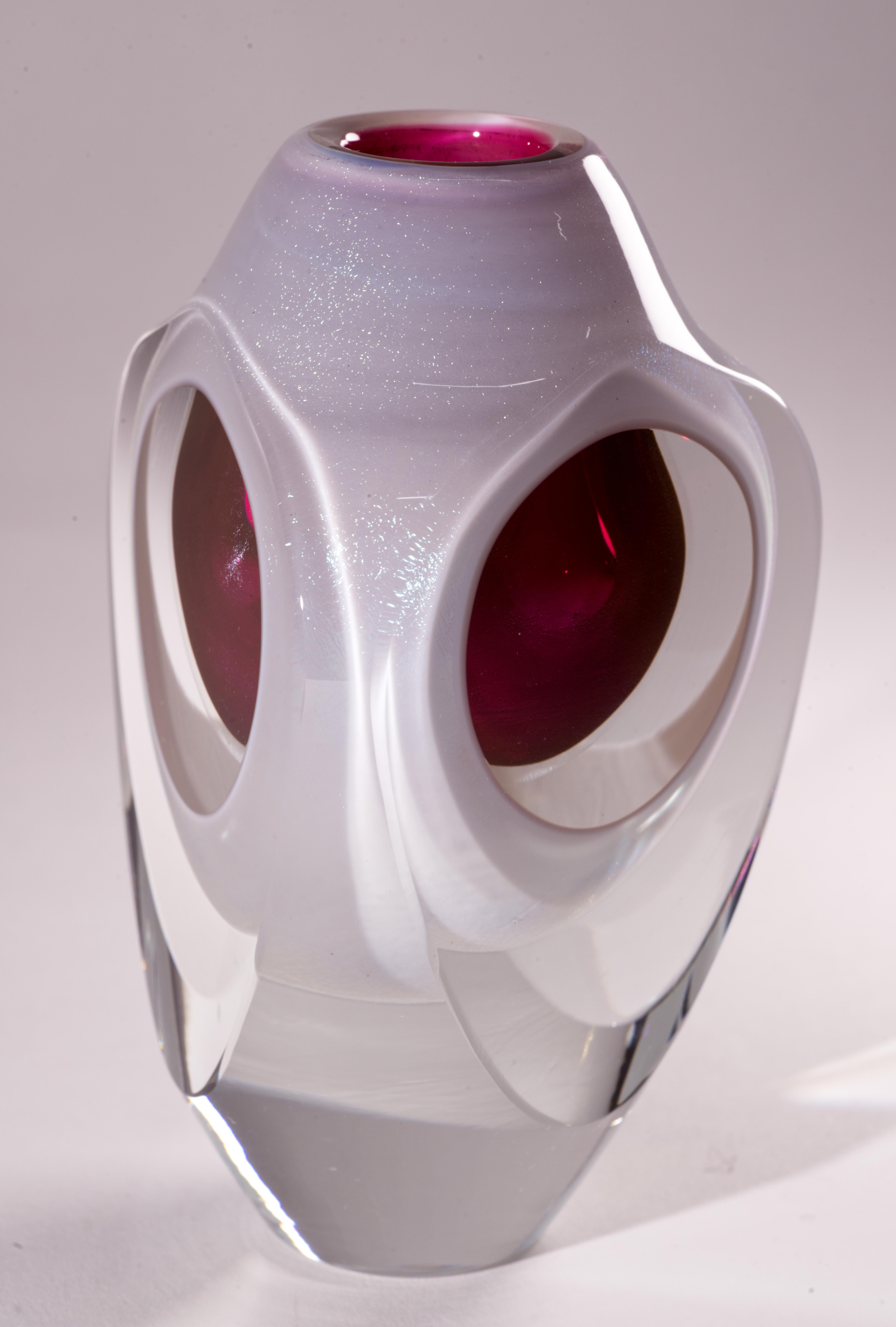 Americano Jon Kuhn Vaso scultoreo Op-Art, vetro Studio A, 1982 in vendita