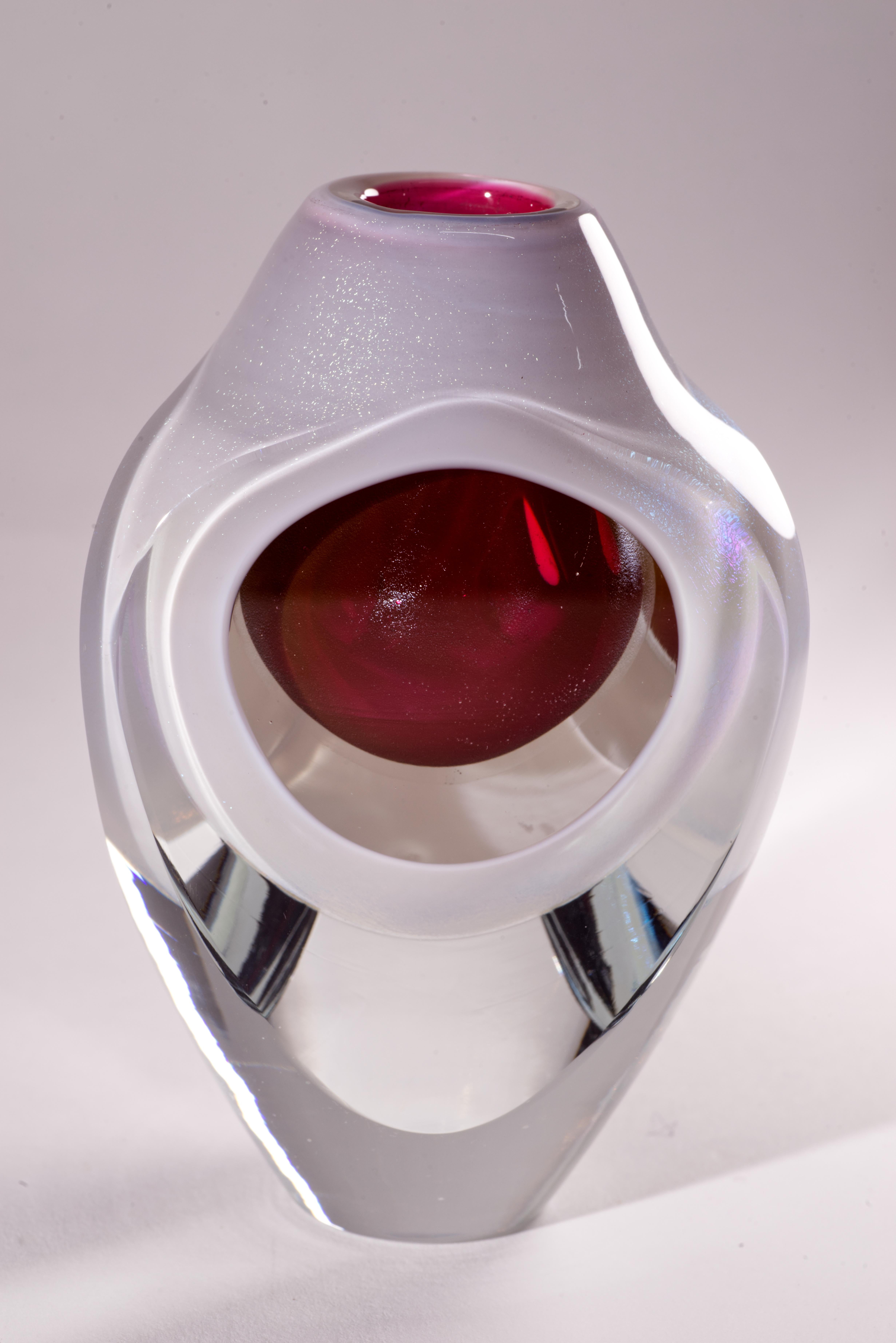 Fatto a mano Jon Kuhn Vaso scultoreo Op-Art, vetro Studio A, 1982 in vendita