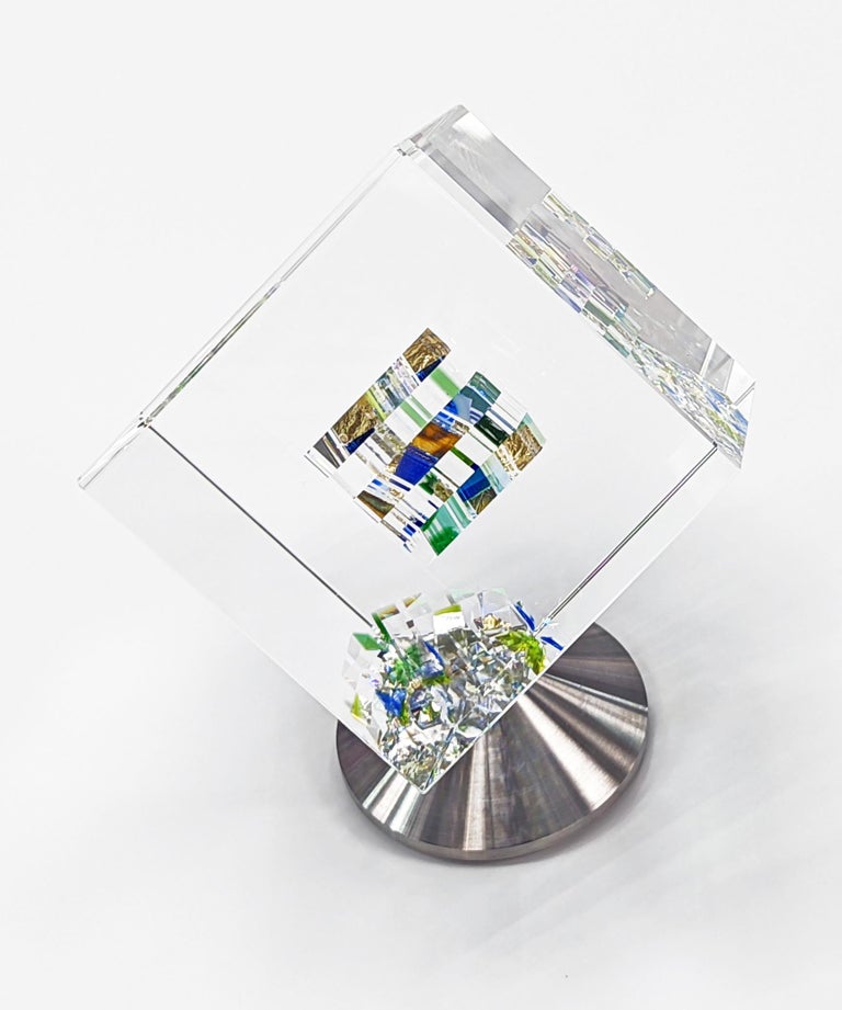 Jon Kuhn AMBER MORNING (CUBE GLASS SCULPTURE) at 1stDibs