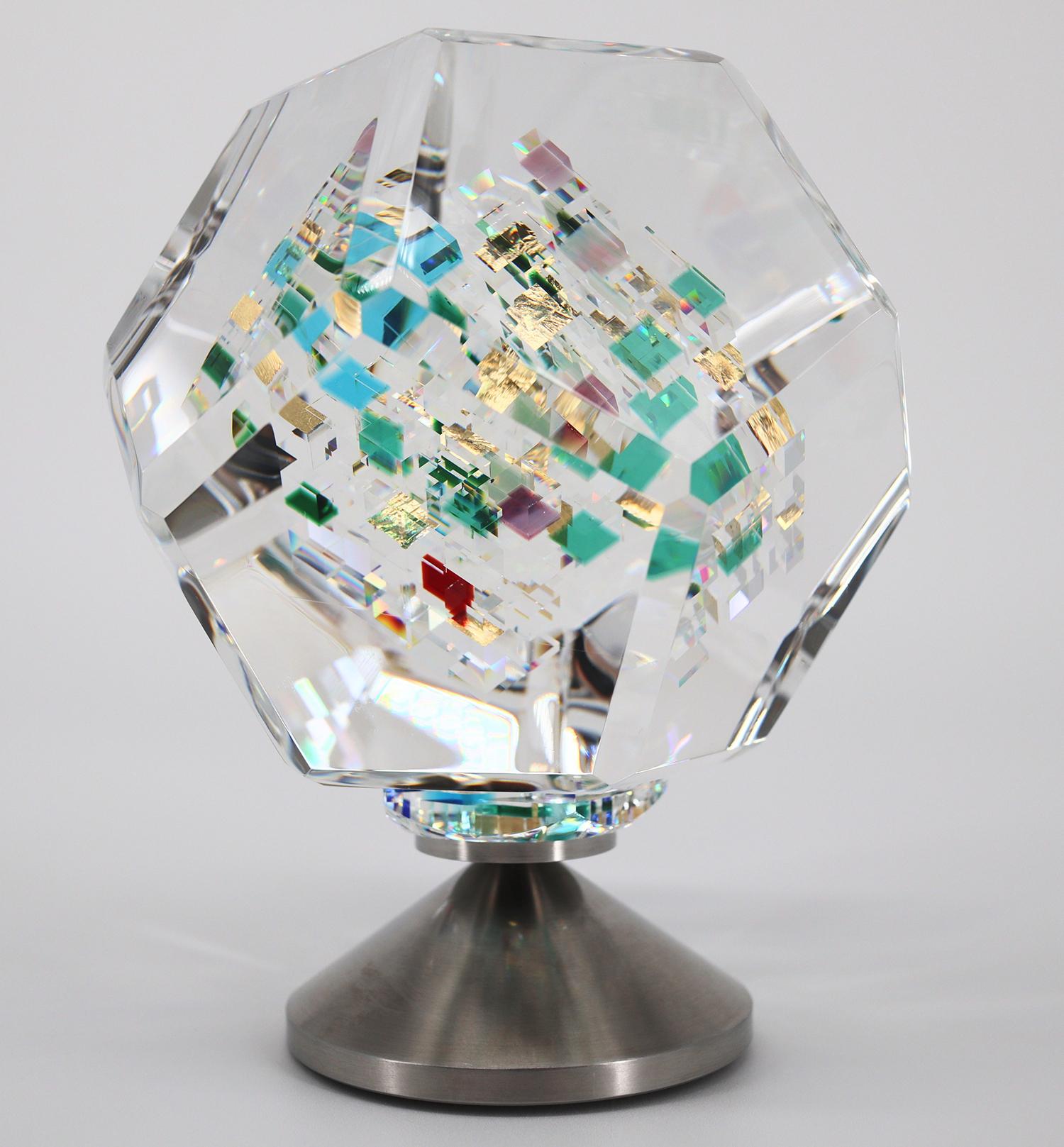 Jon Kuhn, 'Wings of Heat', 12-Sided Dodecagon Glass Sculpture on rotating base For Sale 10