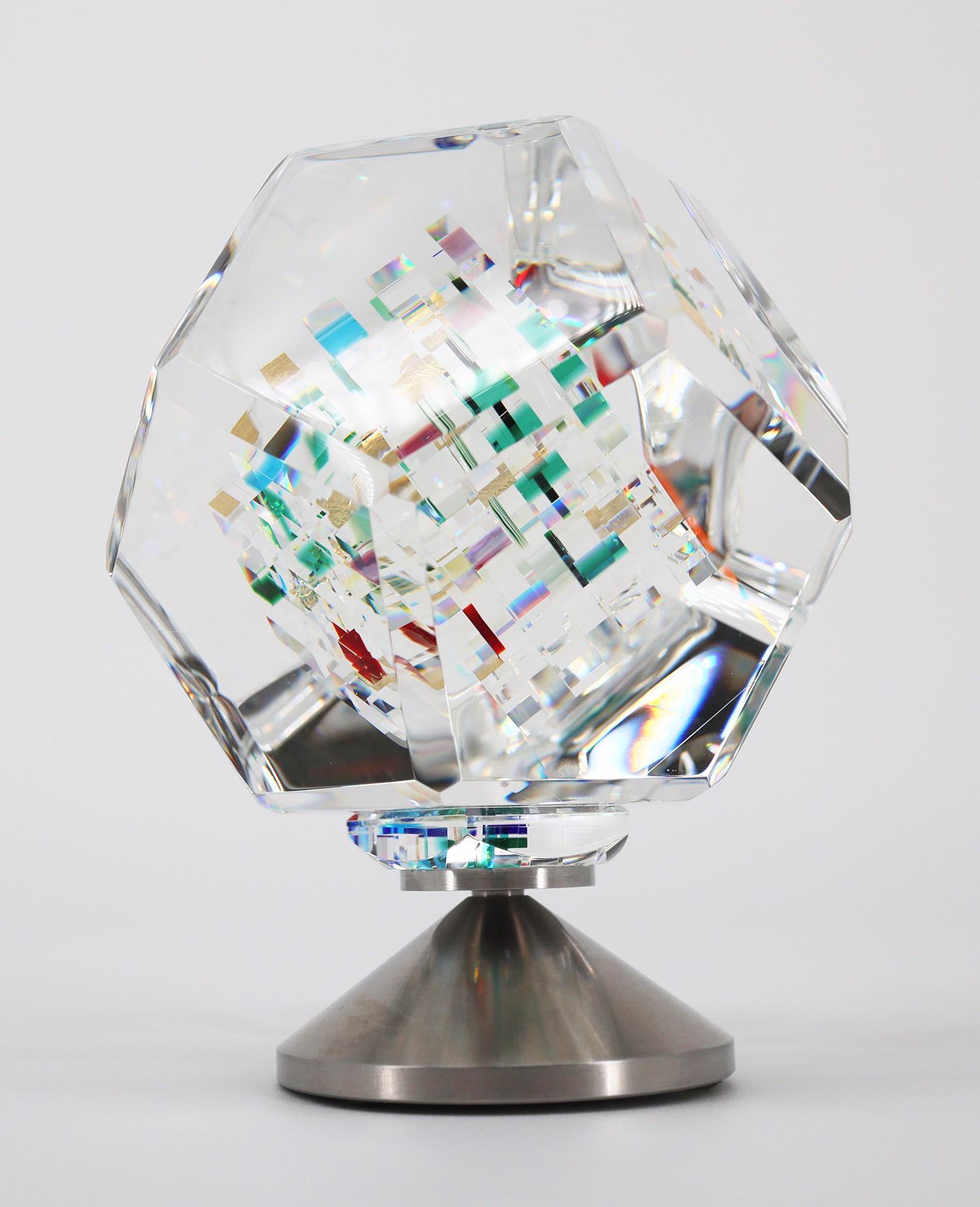 Jon Kuhn, 'Wings of Heat', 12-Sided Dodecagon Glass Sculpture on rotating base For Sale 11