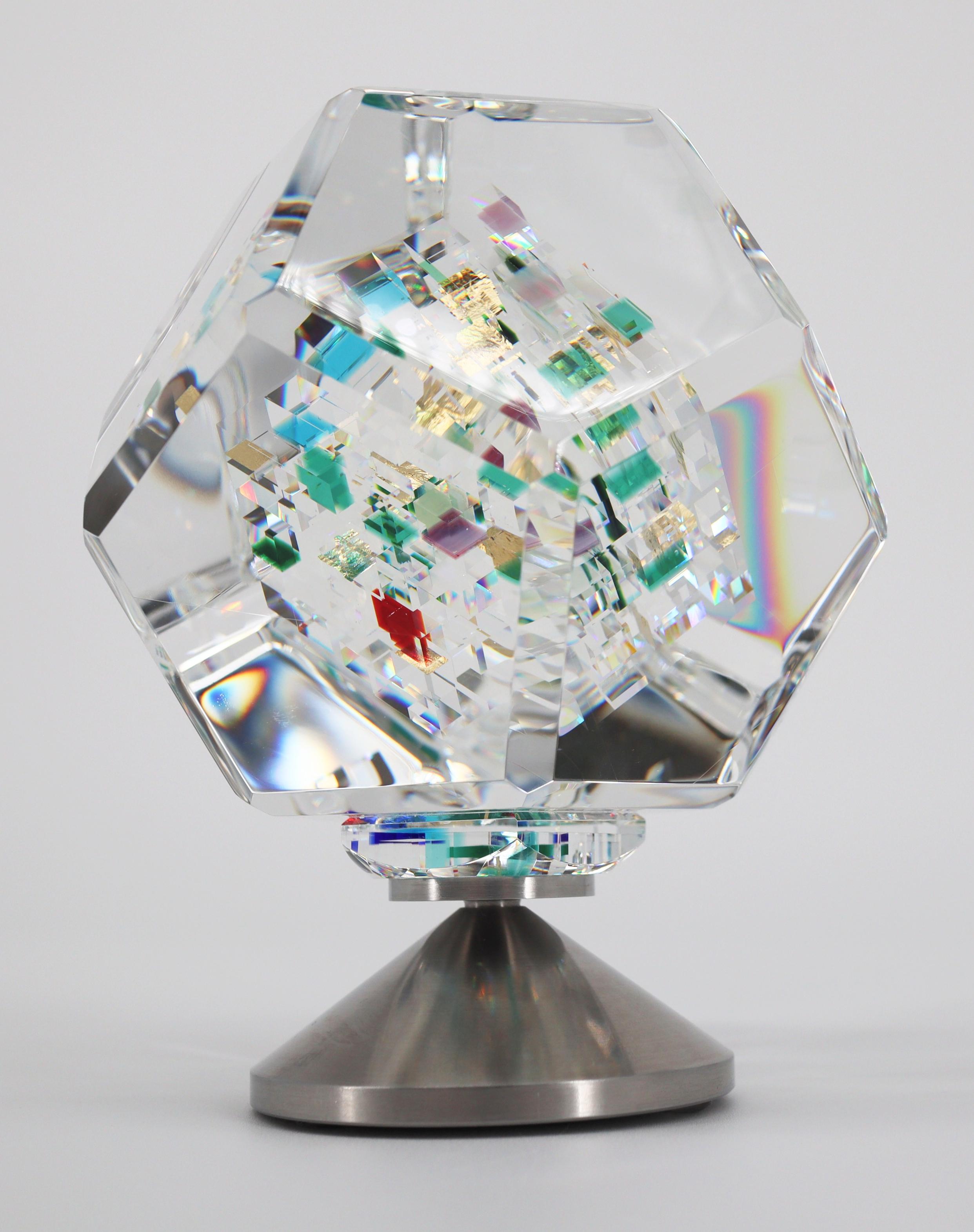 Jon Kuhn, 'Wings of Heat', 12-Sided Dodecagon Glass Sculpture on rotating base For Sale 12