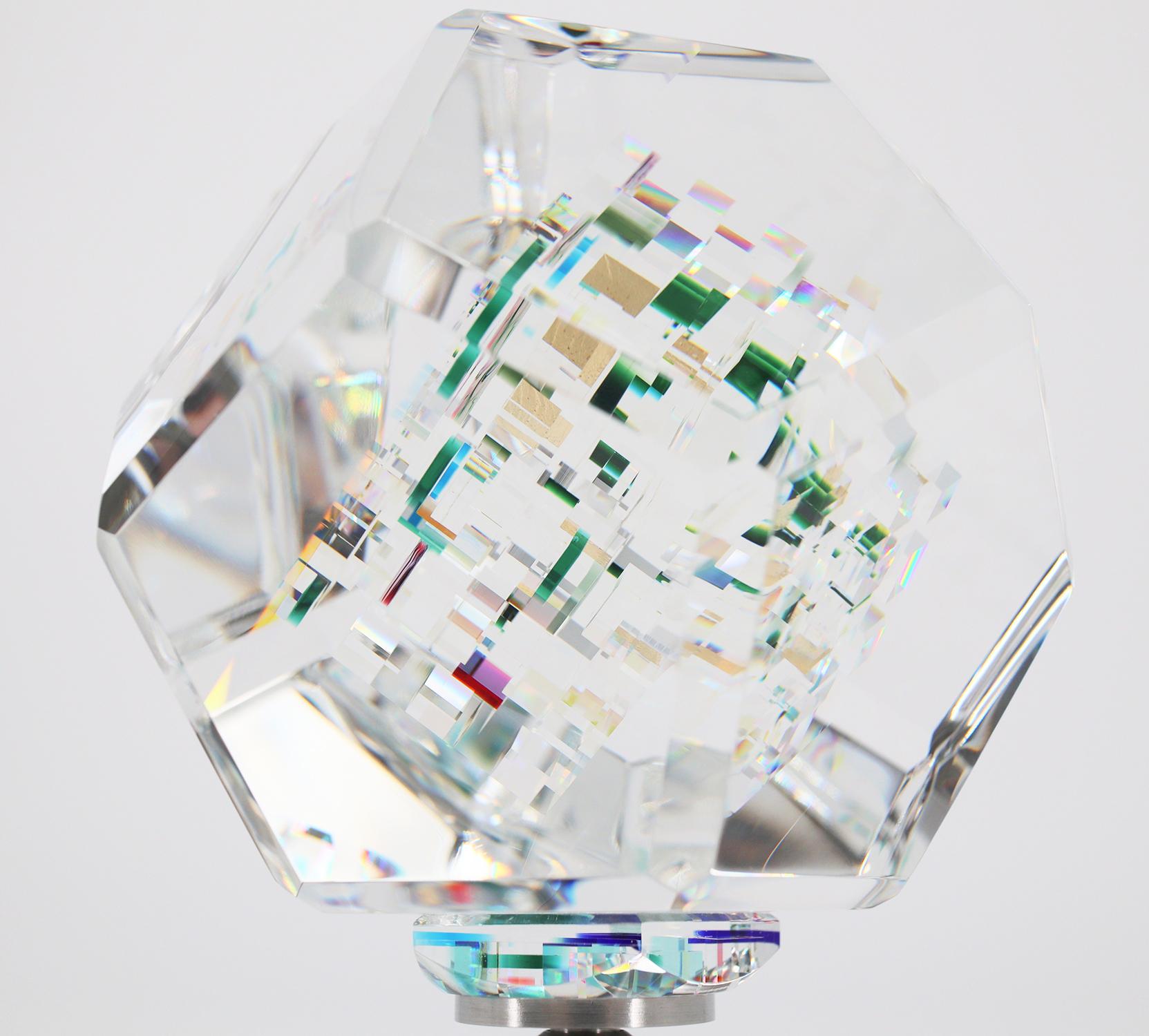 Jon Kuhn, 'Wings of Heat', 12-Sided Dodecagon Glass Sculpture on rotating base For Sale 14