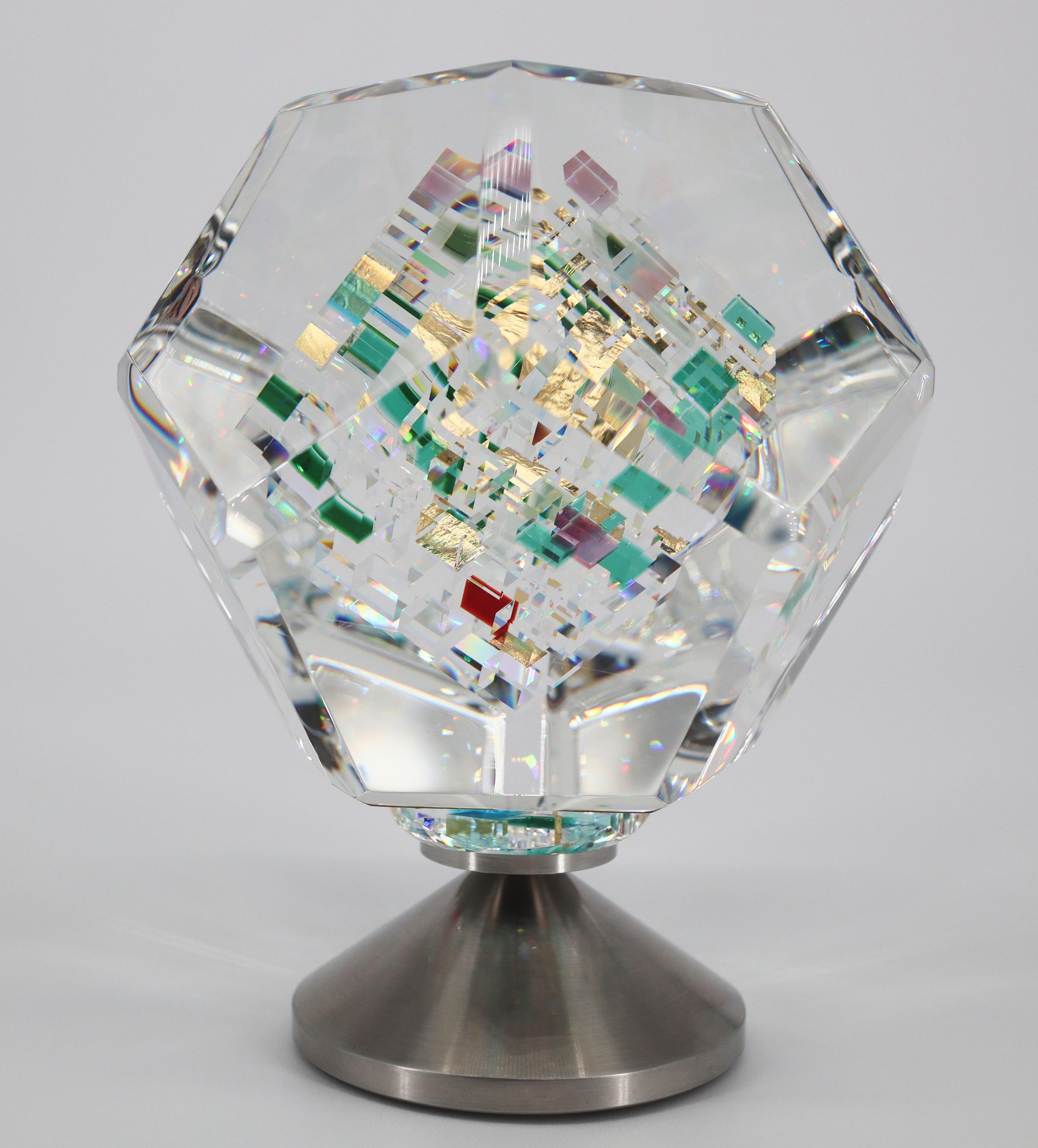 Jon Kuhn, 'Wings of Heat', 12-Sided Dodecagon Glass Sculpture on rotating base For Sale 2