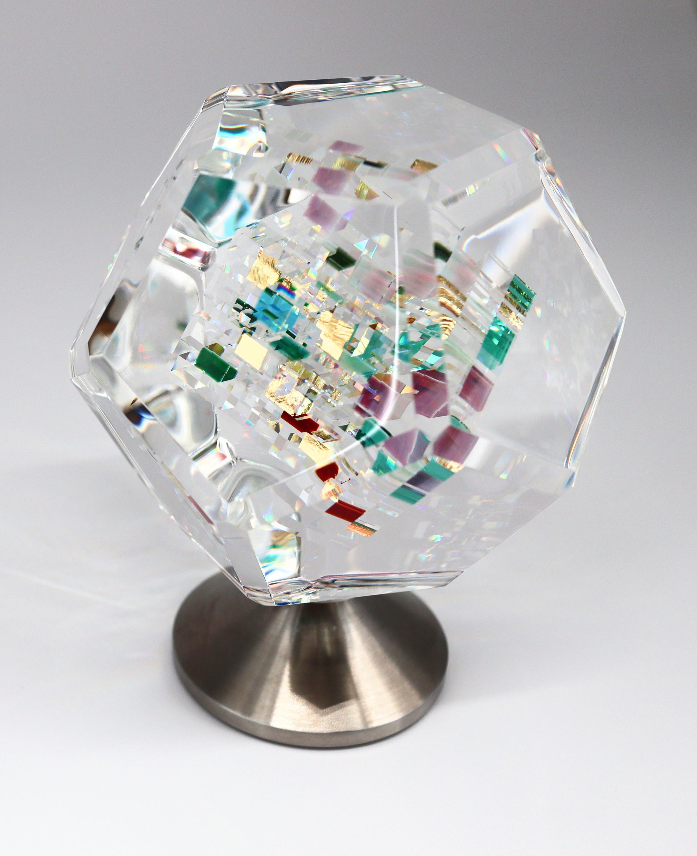 Jon Kuhn, 'Wings of Heat', 12-Sided Dodecagon Glass Sculpture on rotating base For Sale 3