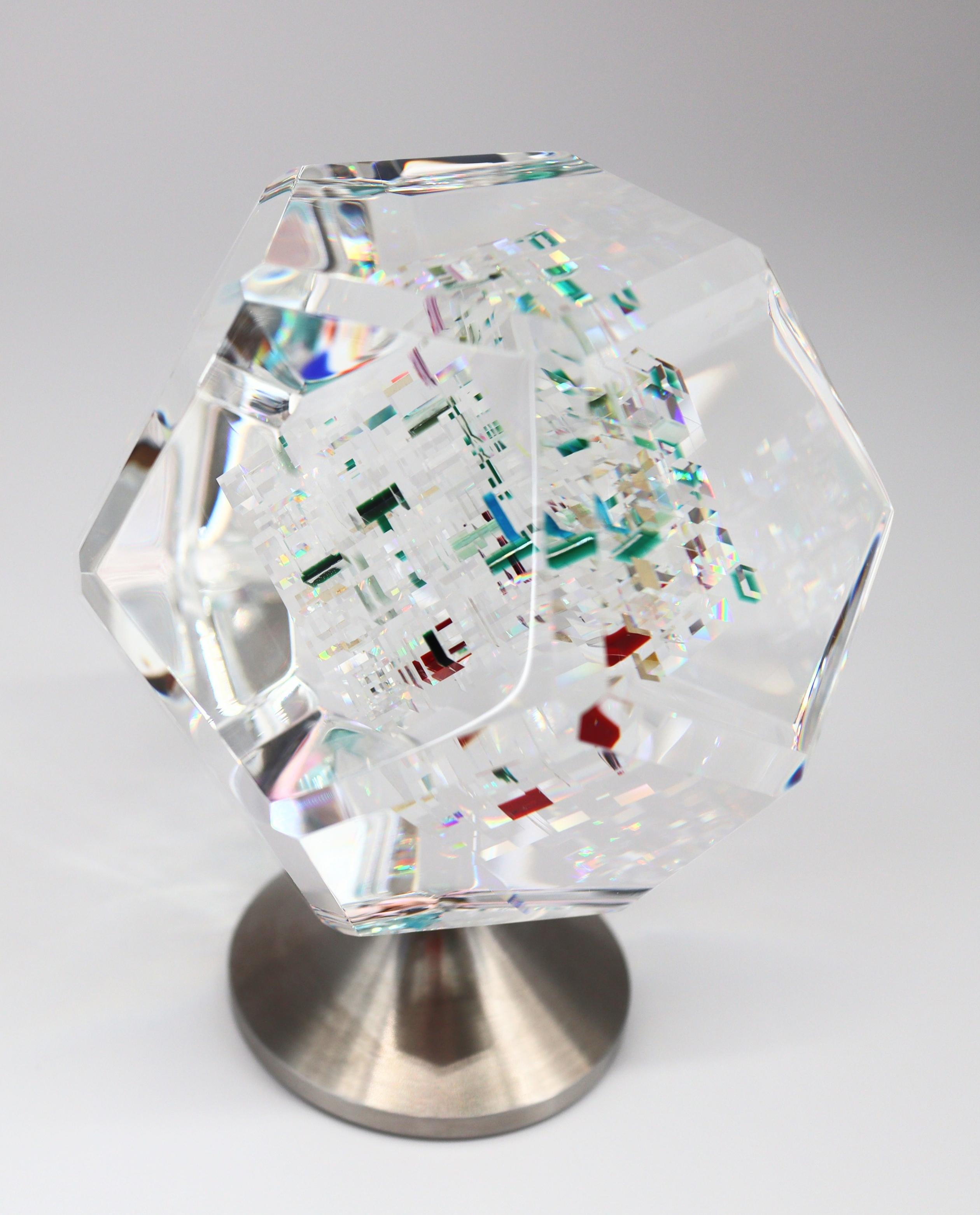 Jon Kuhn, 'Wings of Heat', 12-Sided Dodecagon Glass Sculpture on rotating base For Sale 4