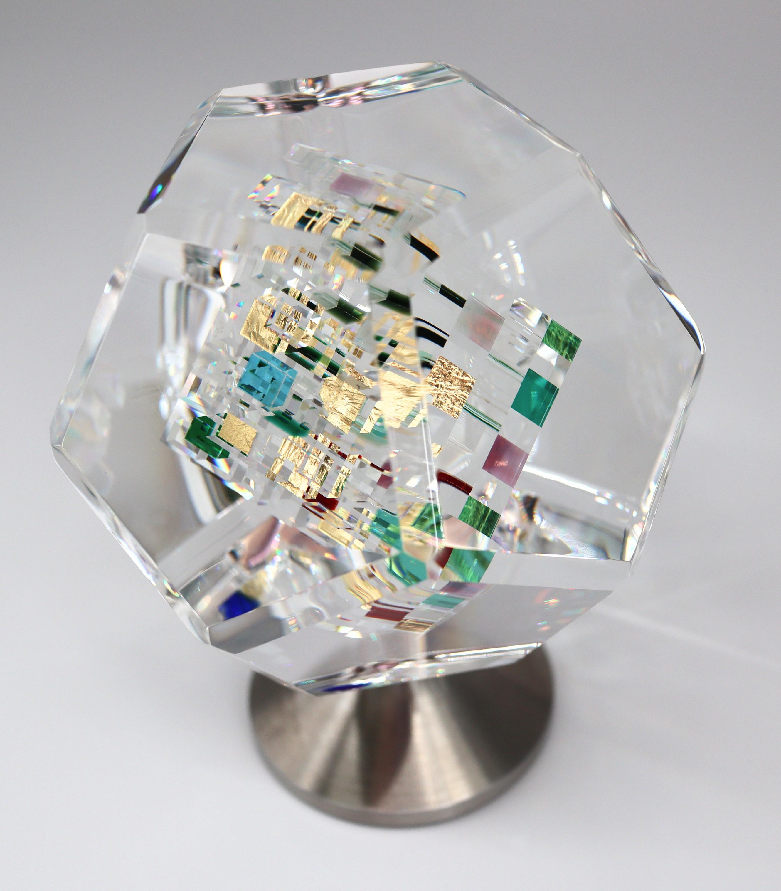 Jon Kuhn, 'Wings of Heat', 12-Sided Dodecagon Glass Sculpture on rotating base For Sale 5