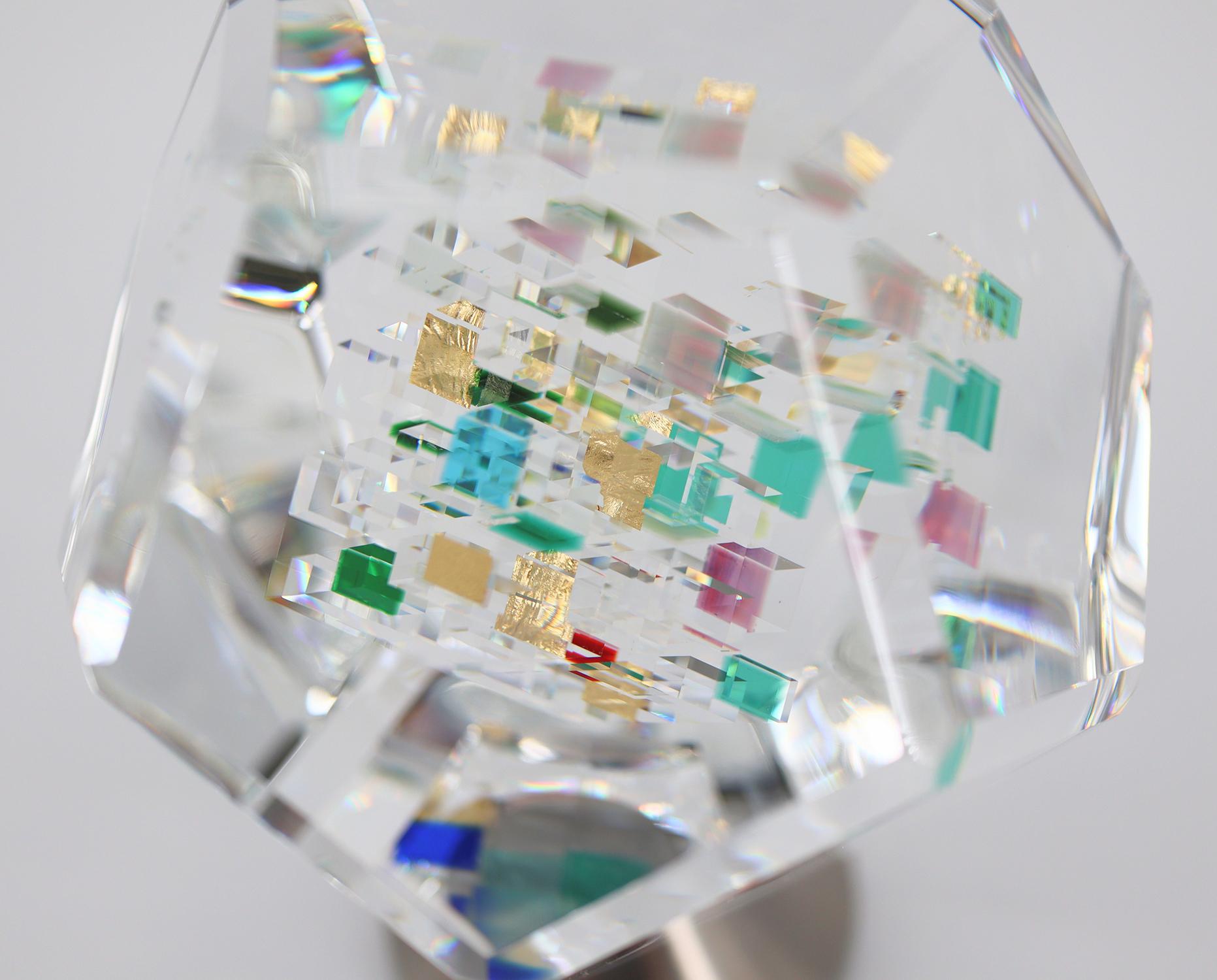 Jon Kuhn, 'Wings of Heat', 12-Sided Dodecagon Glass Sculpture on rotating base For Sale 8