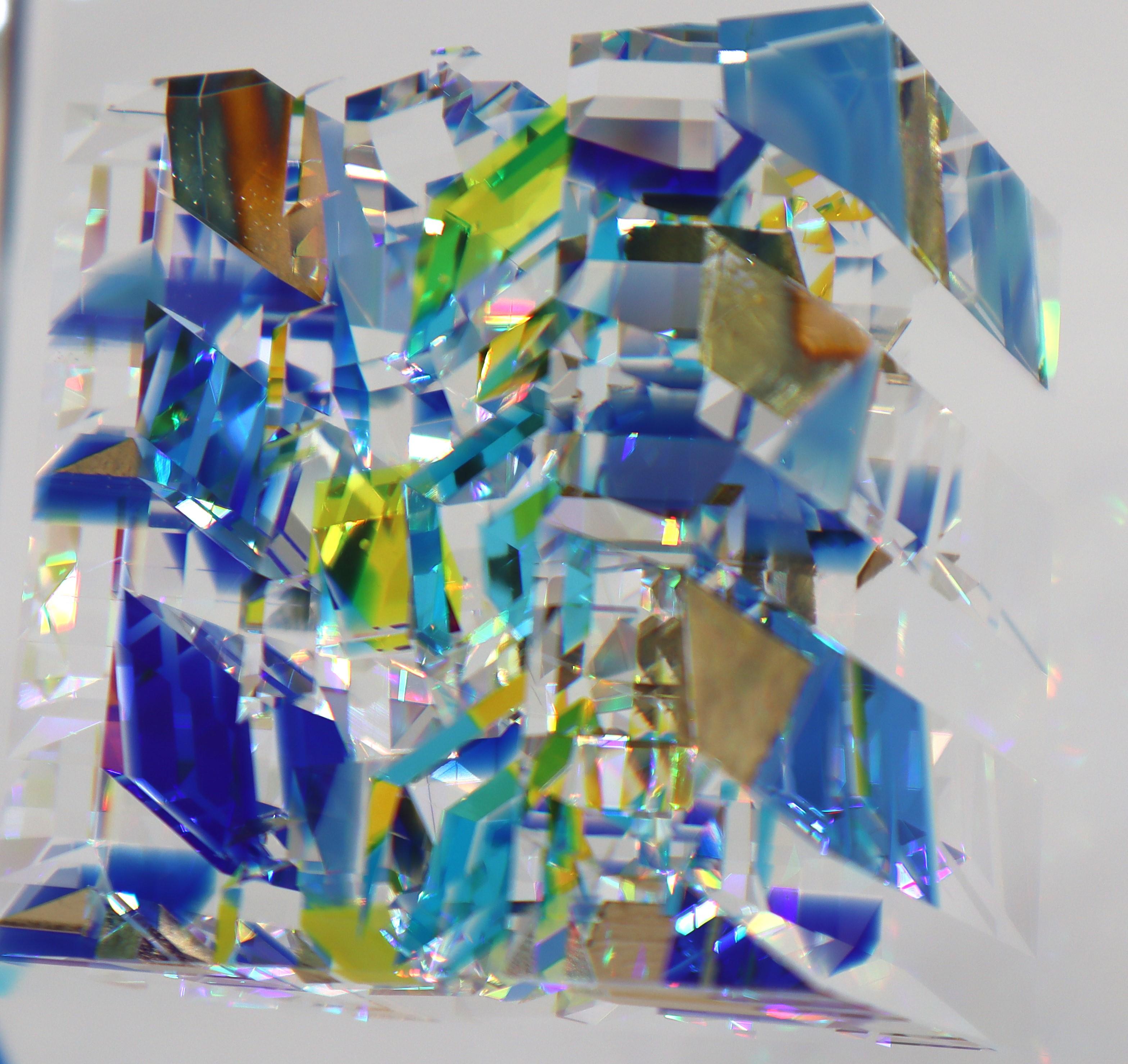 Jon Kuhn ''Winter Moon - 2024' 6 Layers Glass Art Cube Sculpture 9