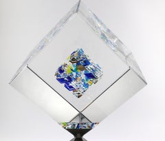 Jon Kuhn ''Winter Moon - 2024' 6 Layers Glass Art Cube Sculpture
