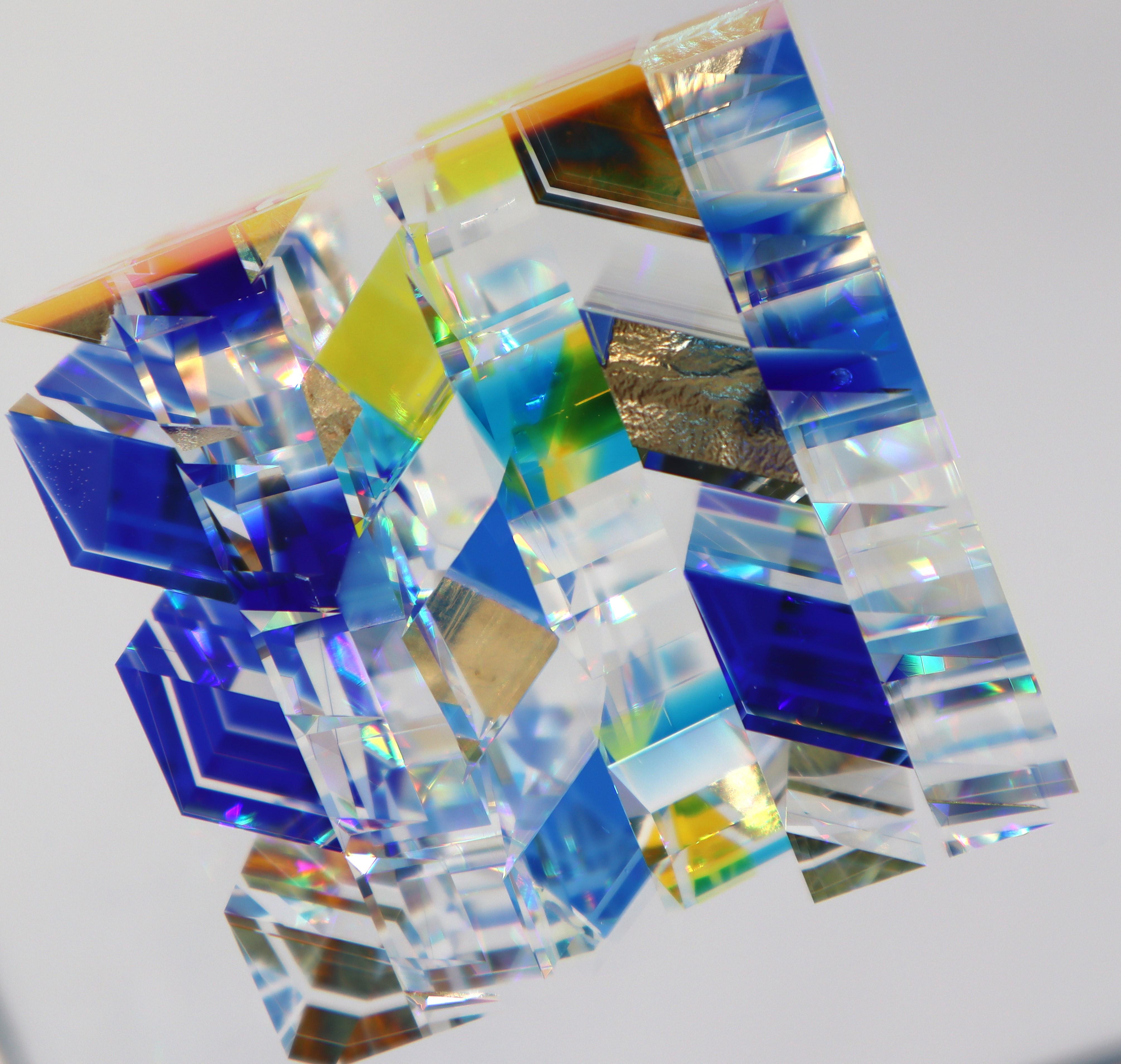 Jon Kuhn ''Winter Moon - 2024' 6 Layers Glass Art Cube Sculpture 6