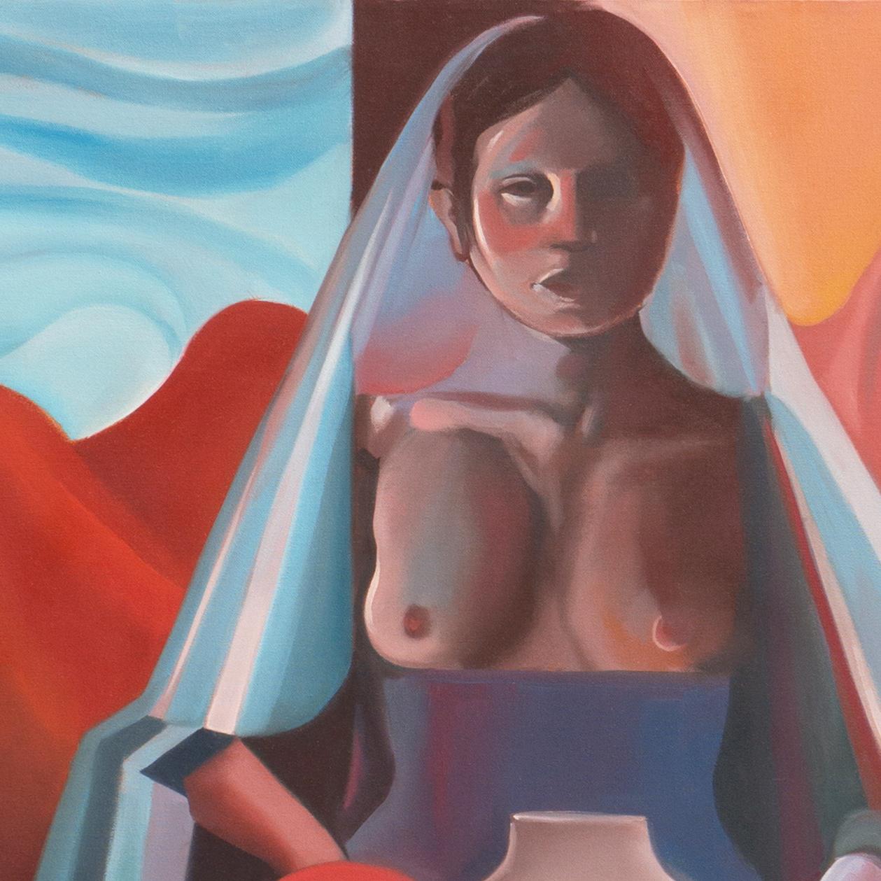 'Fifth Mesa Spirit', Cherokee, Art Students League, New York, Milan, Tucson, Oil - Pink Nude Painting by Jon Lightfoot