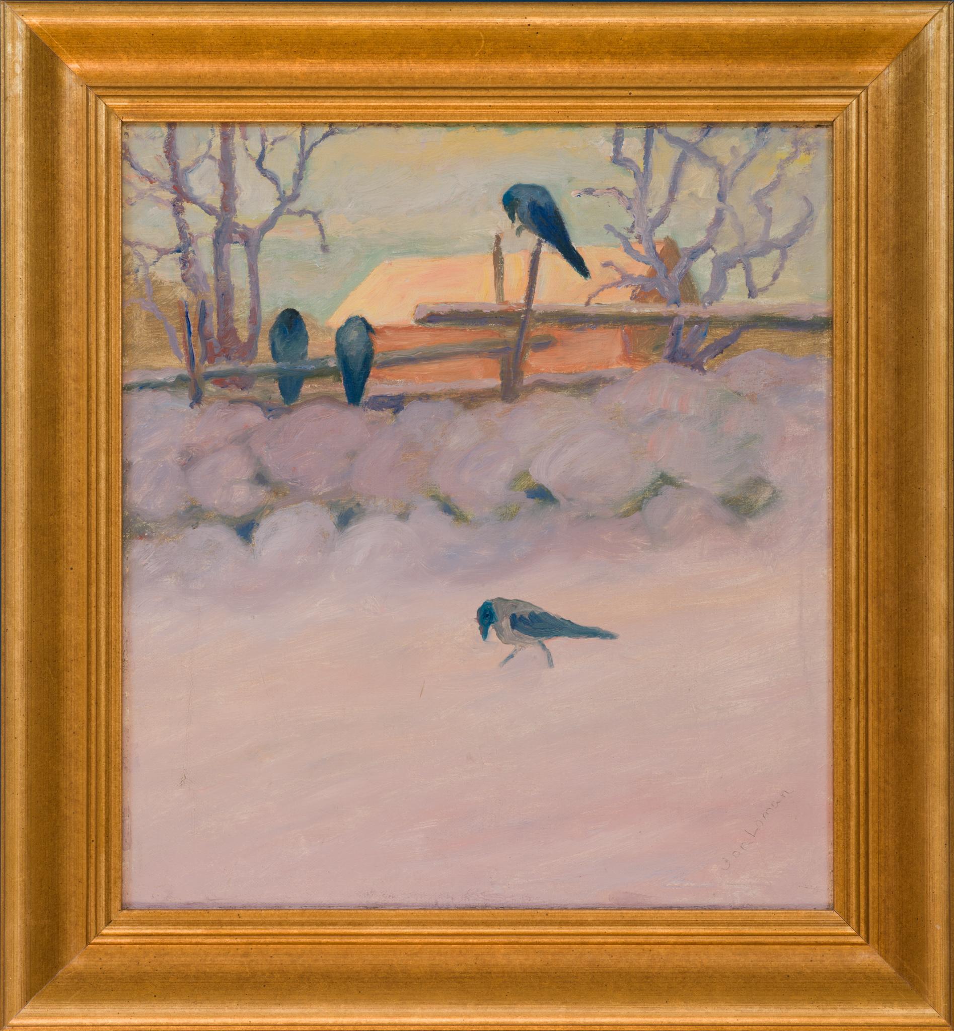 Animal Painting di Jon Loman - Quattro corvi incappucciati in un paesaggio invernale, 1910-1915 ca.