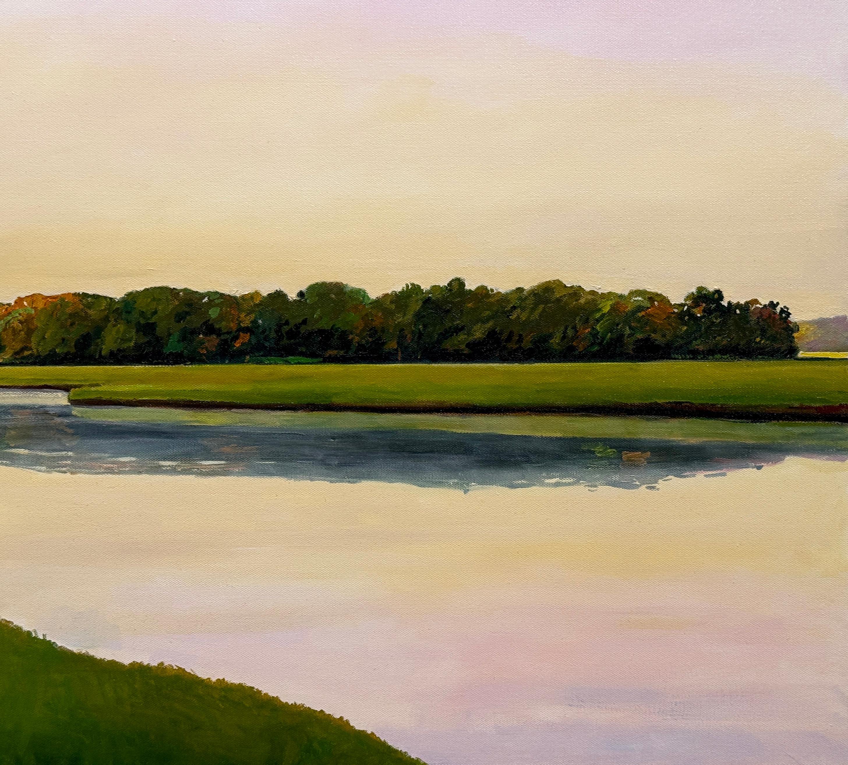 AUTUMN MARSH (MARSH AT DUSK) - Realism, Sunset, Landscape - Gray Landscape Painting by Jon MacAdam