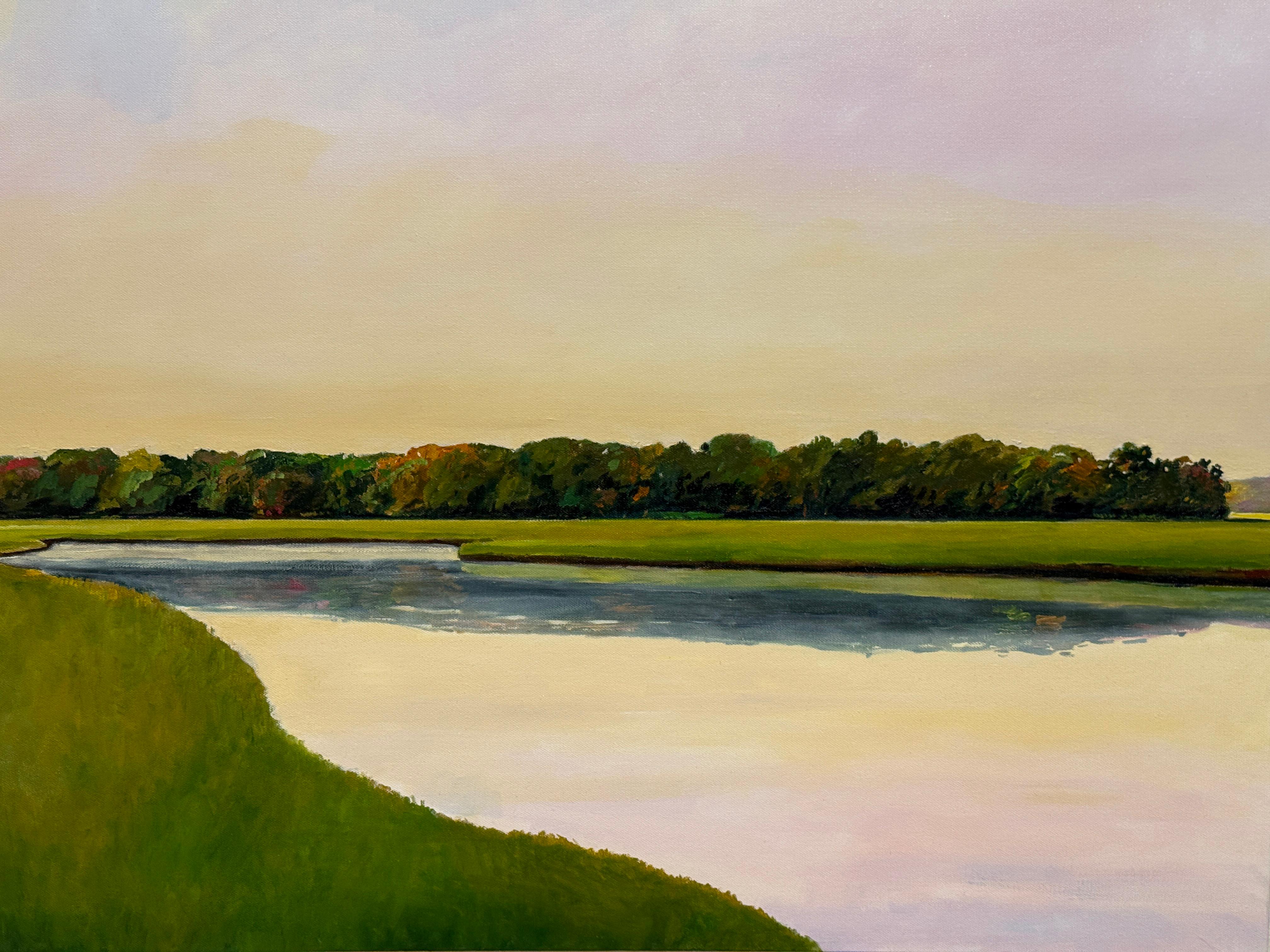 AUTUMN MARSH (MARSH AT DUSK) - Realism, Sunset, Landscape For Sale 2