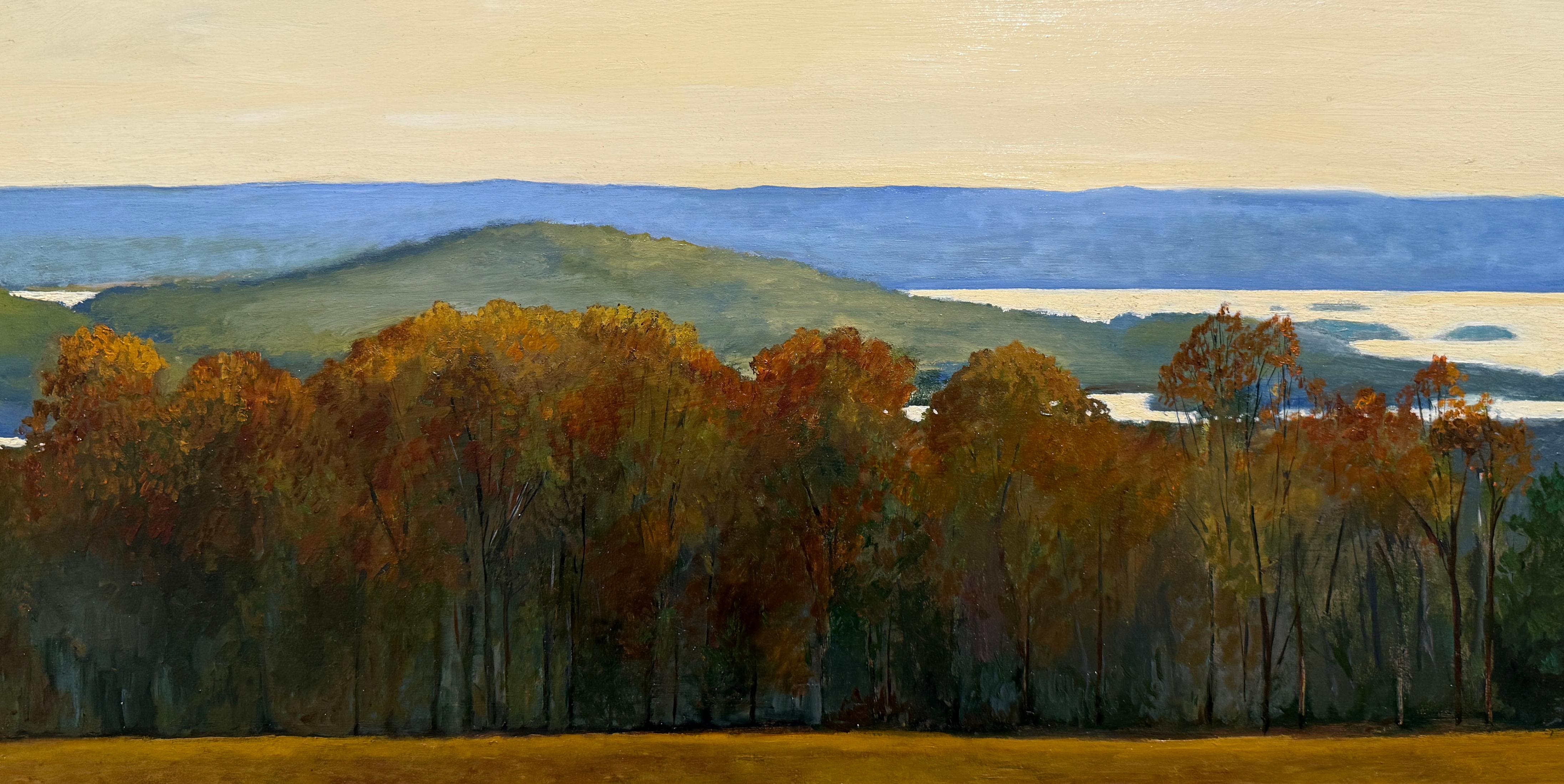 QUABBIN RESERVOIR (FALL) - Plein air / Realismus / Landschaft (Grau), Landscape Painting, von Jon MacAdam