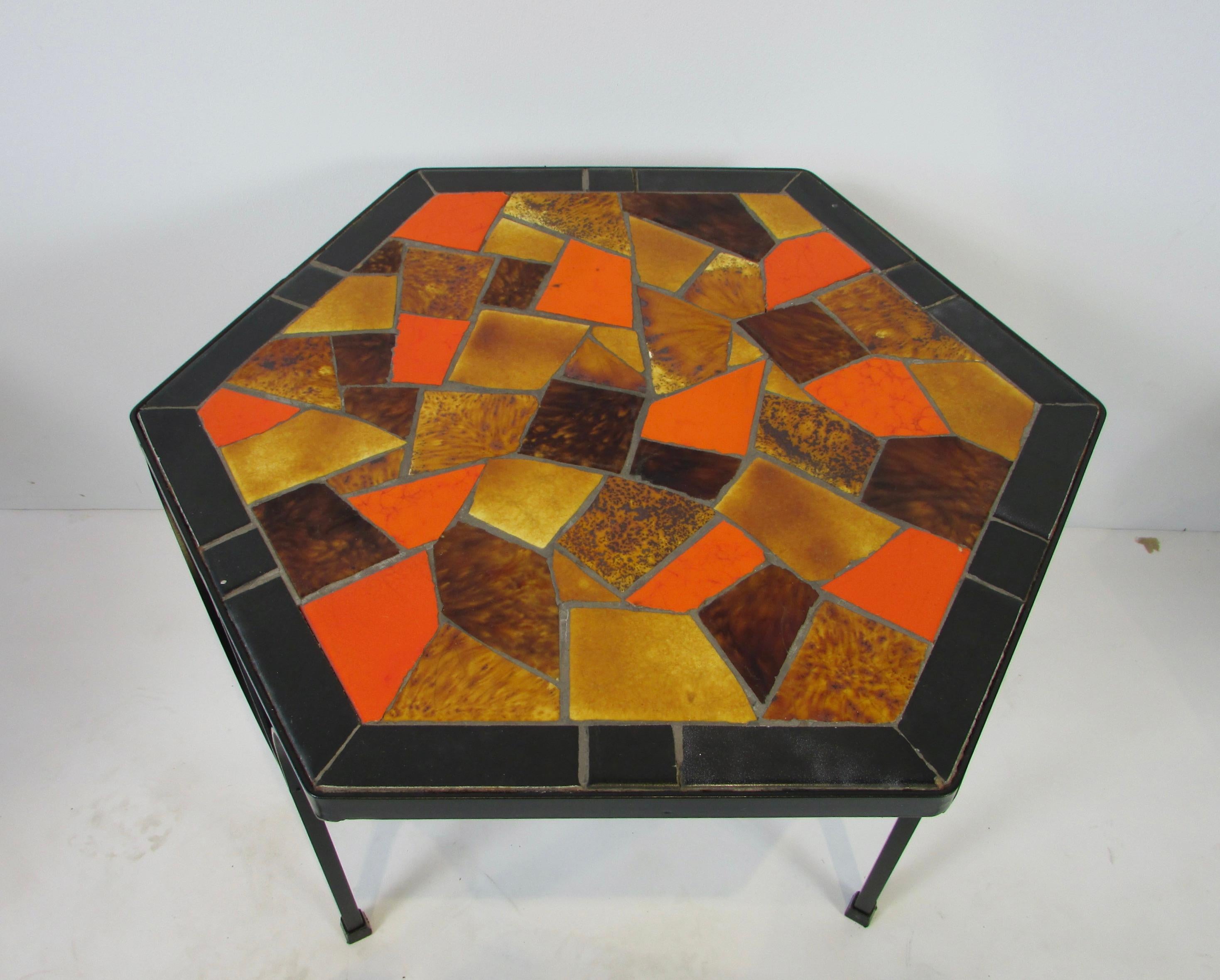 Jon Matin graduated Nest of Hexagonal Tile top Tables on Iron Base   For Sale 3