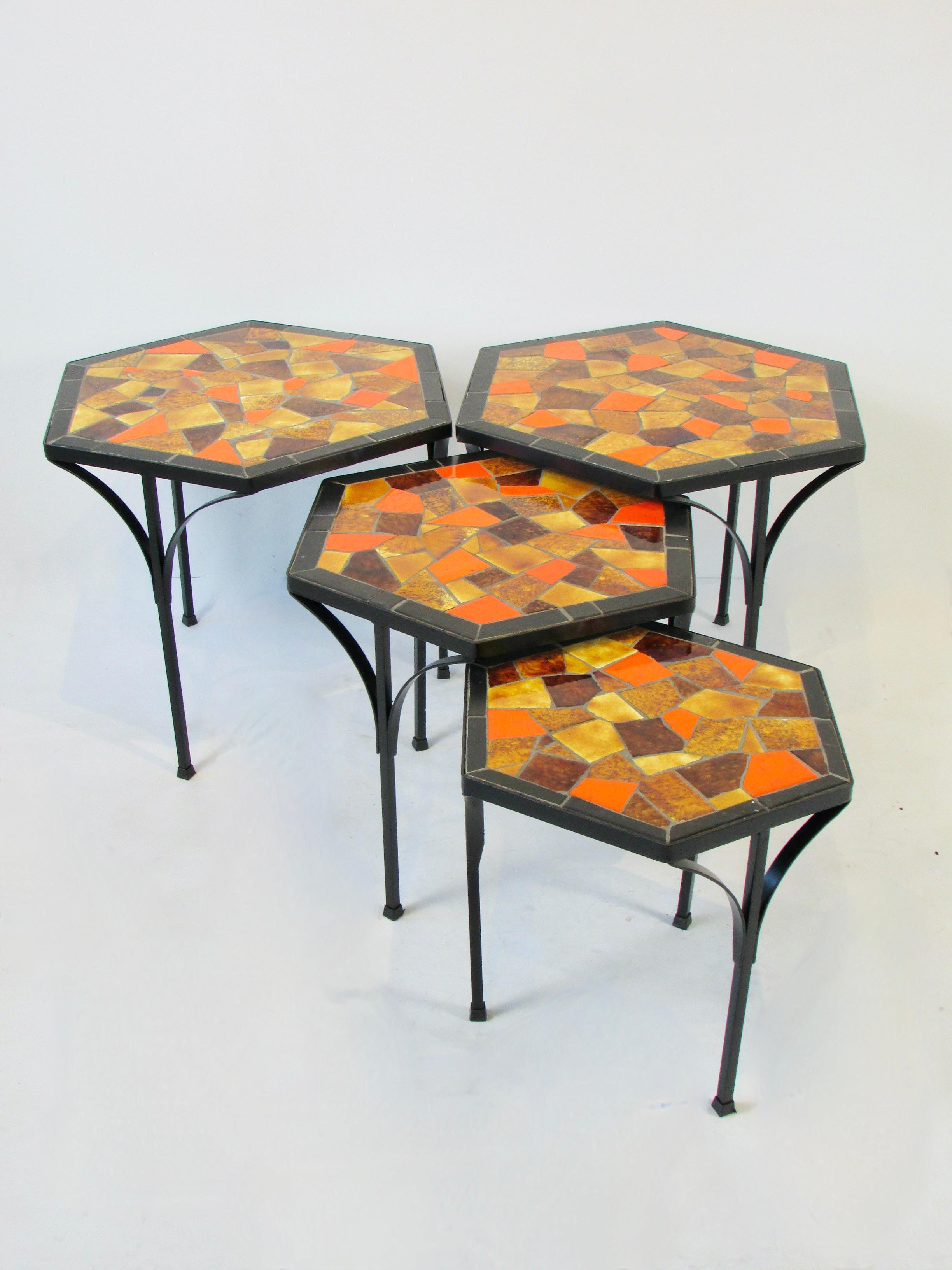 Jon Matin graduated Nest of Hexagonal Tile top Tables on Iron Base   For Sale 4