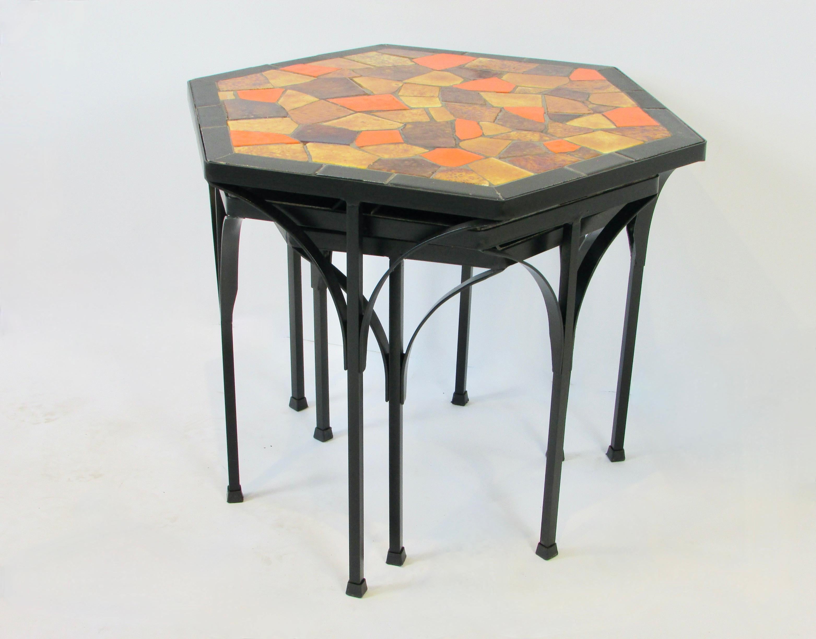 Jon Matin graduated Nest of Hexagonal Tile top Tables on Iron Base   For Sale 6