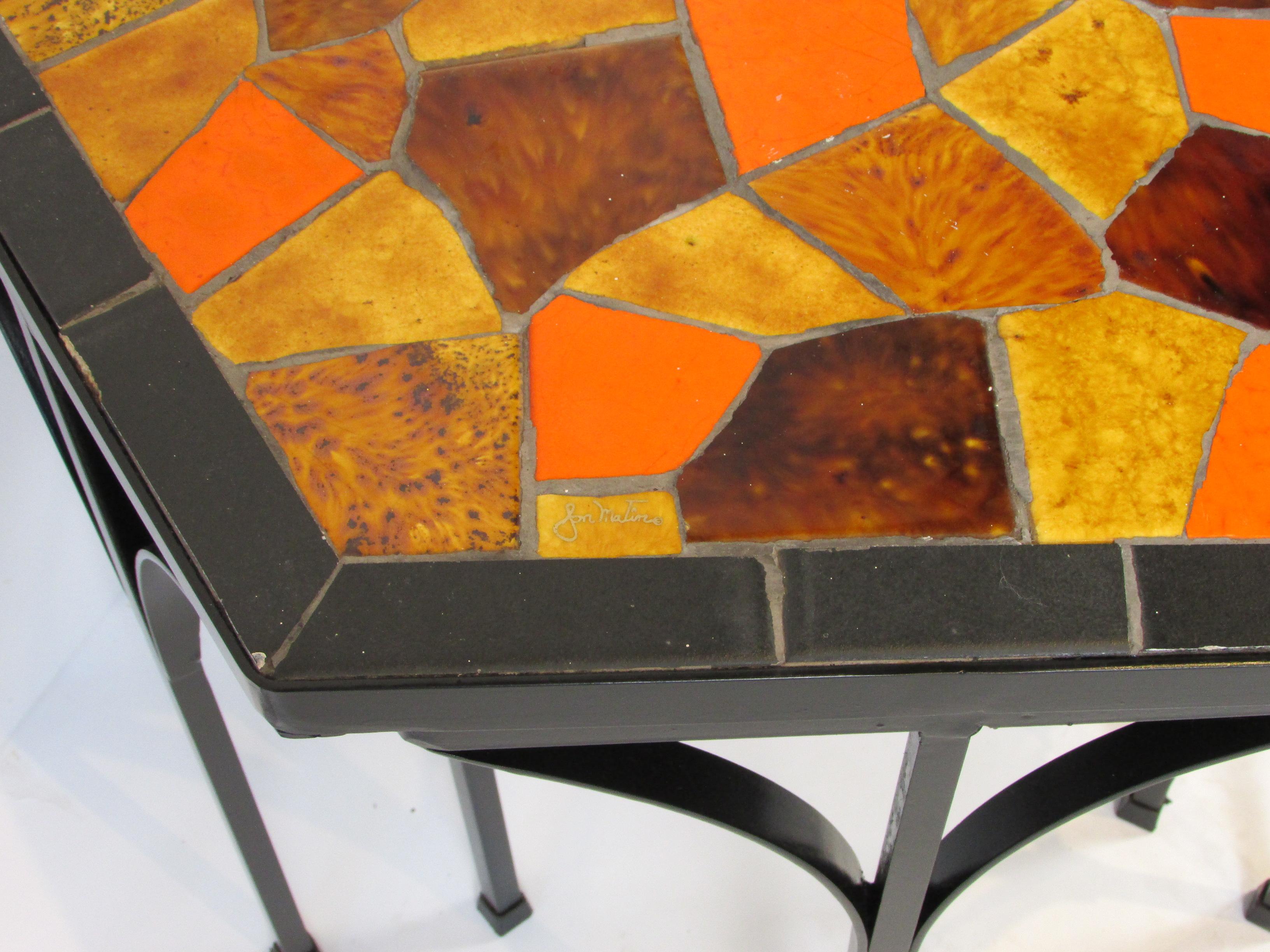 Jon Matin graduated Nest of Hexagonal Tile top Tables on Iron Base   In Good Condition For Sale In Ferndale, MI