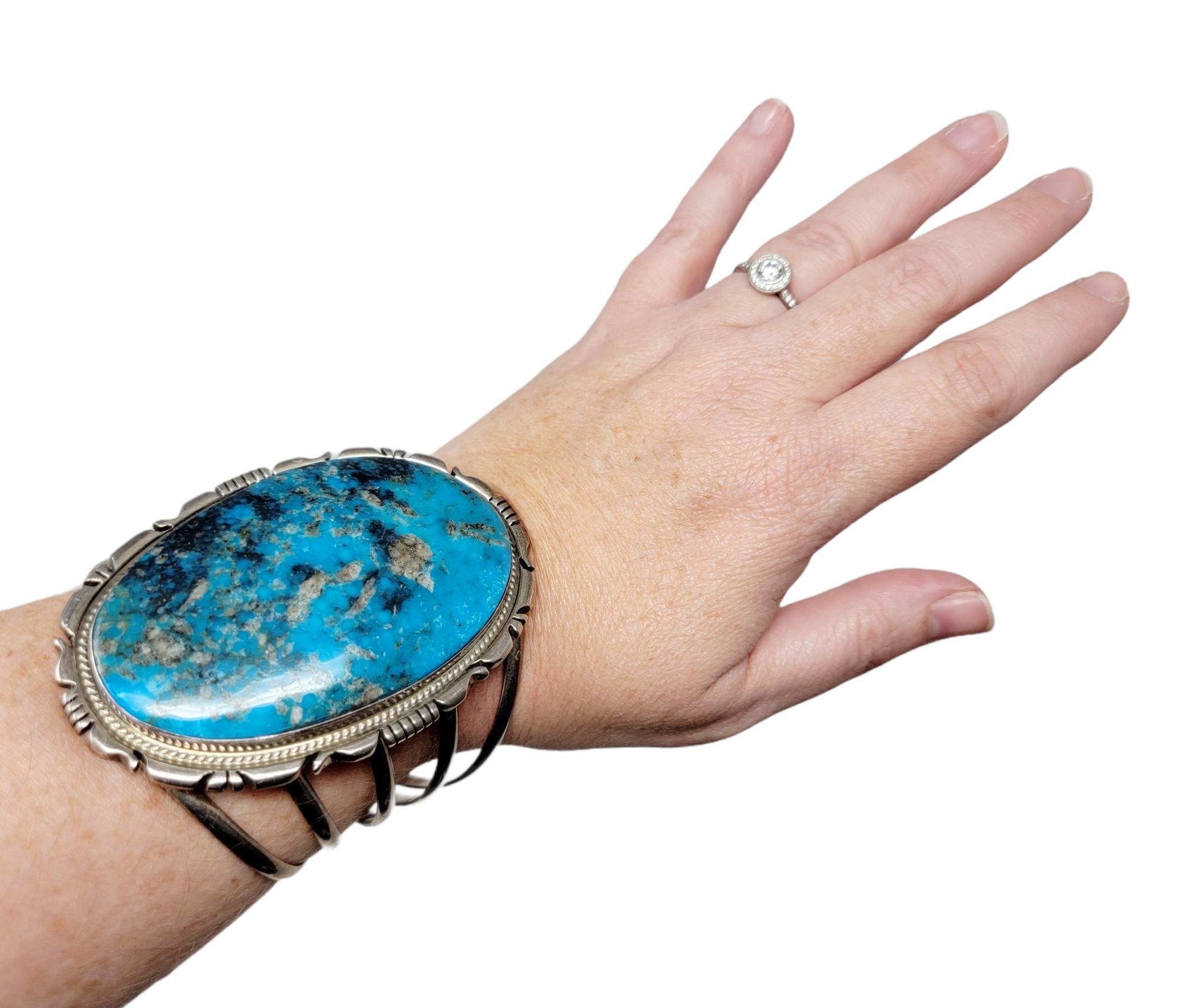 Jon McCray Sterling Silver and Natural Turquoise Oversize Oval Cuff Bracelet  For Sale 1