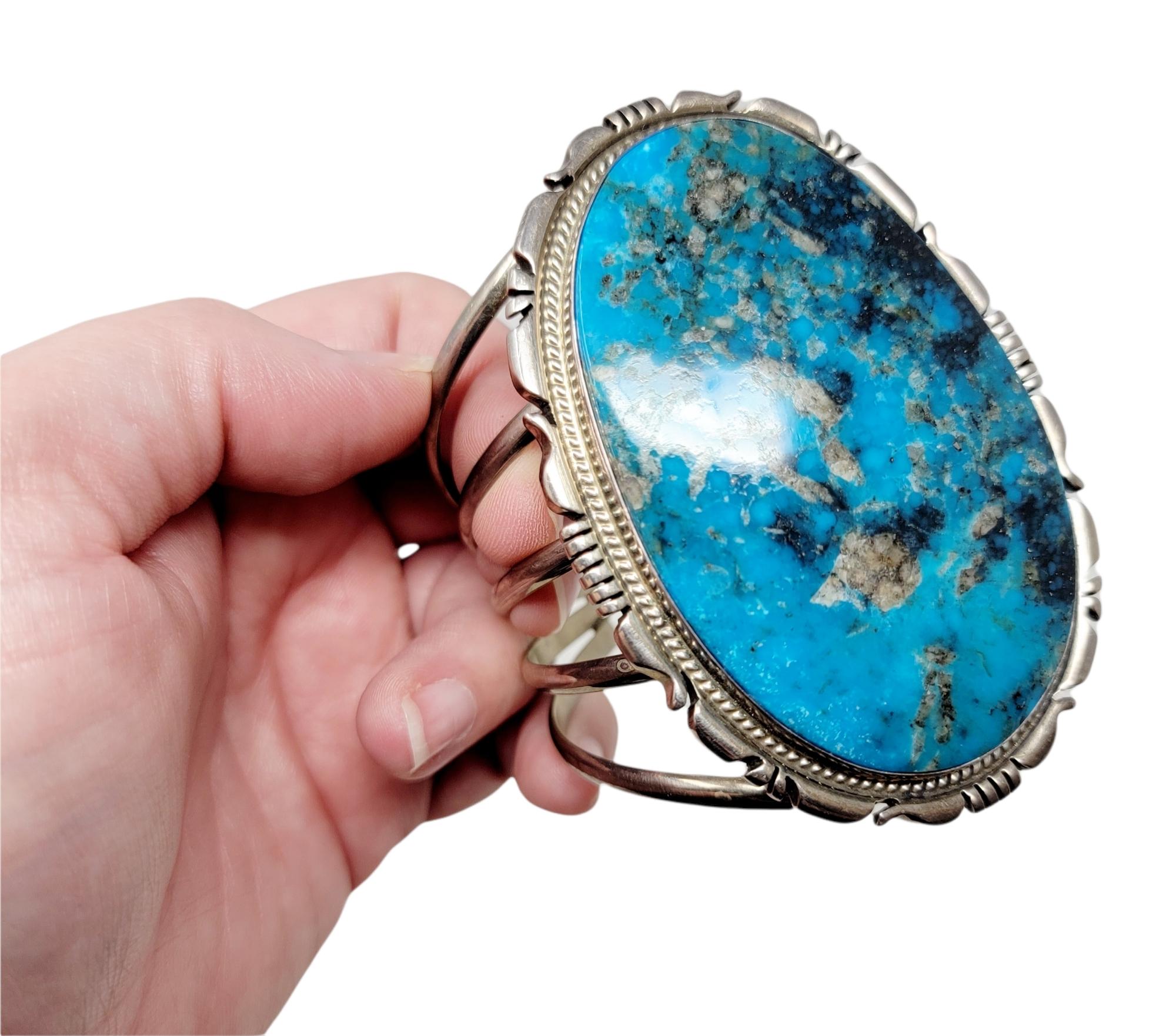 Native American Jon McCray Sterling Silver and Natural Turquoise Oversize Oval Cuff Bracelet For Sale