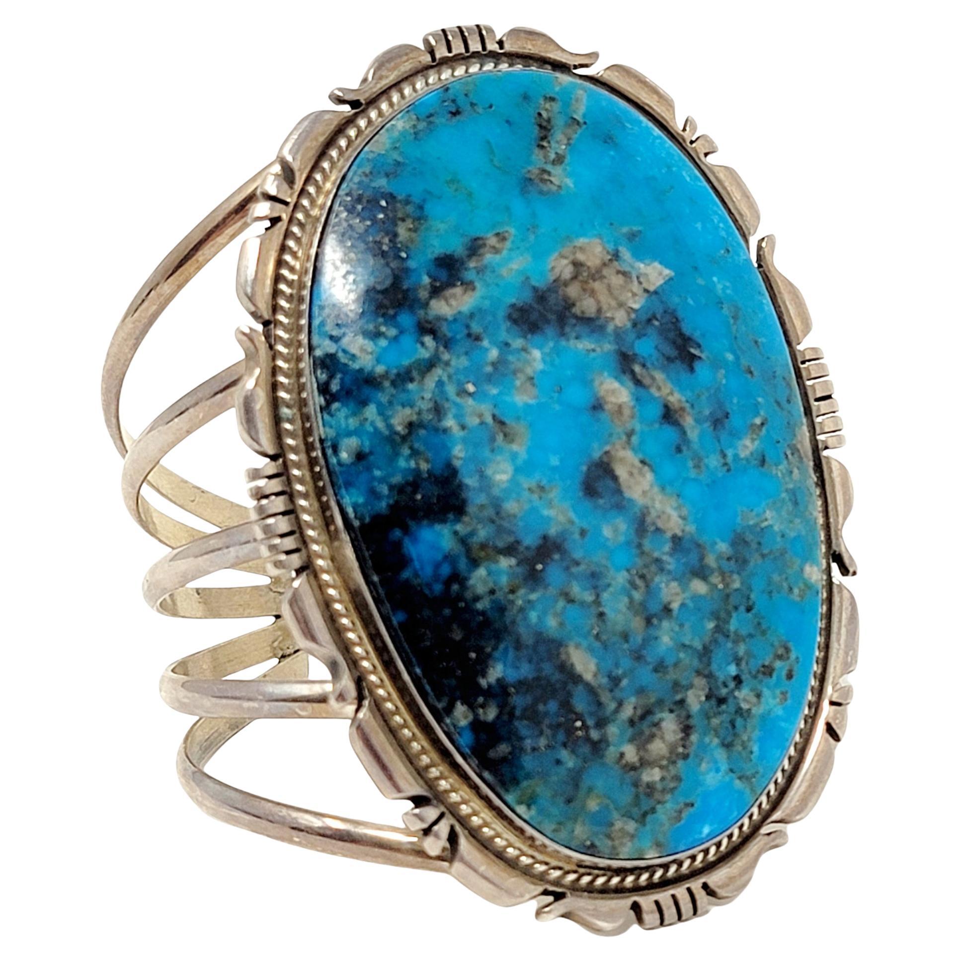 Jon McCray Sterling Silver and Natural Turquoise Oversize Oval Cuff Bracelet  For Sale