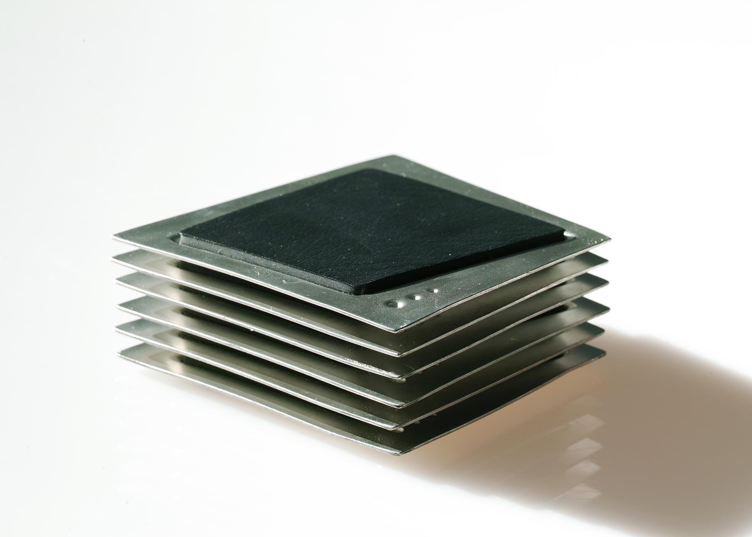 Moderno Jon Michael Route Pewter & Leather Coasters in vendita