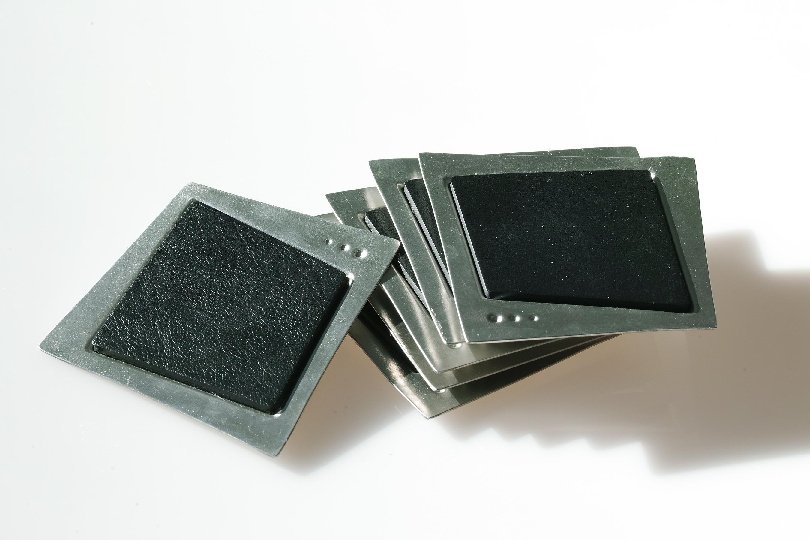 Americano Jon Michael Route Pewter & Leather Coasters in vendita