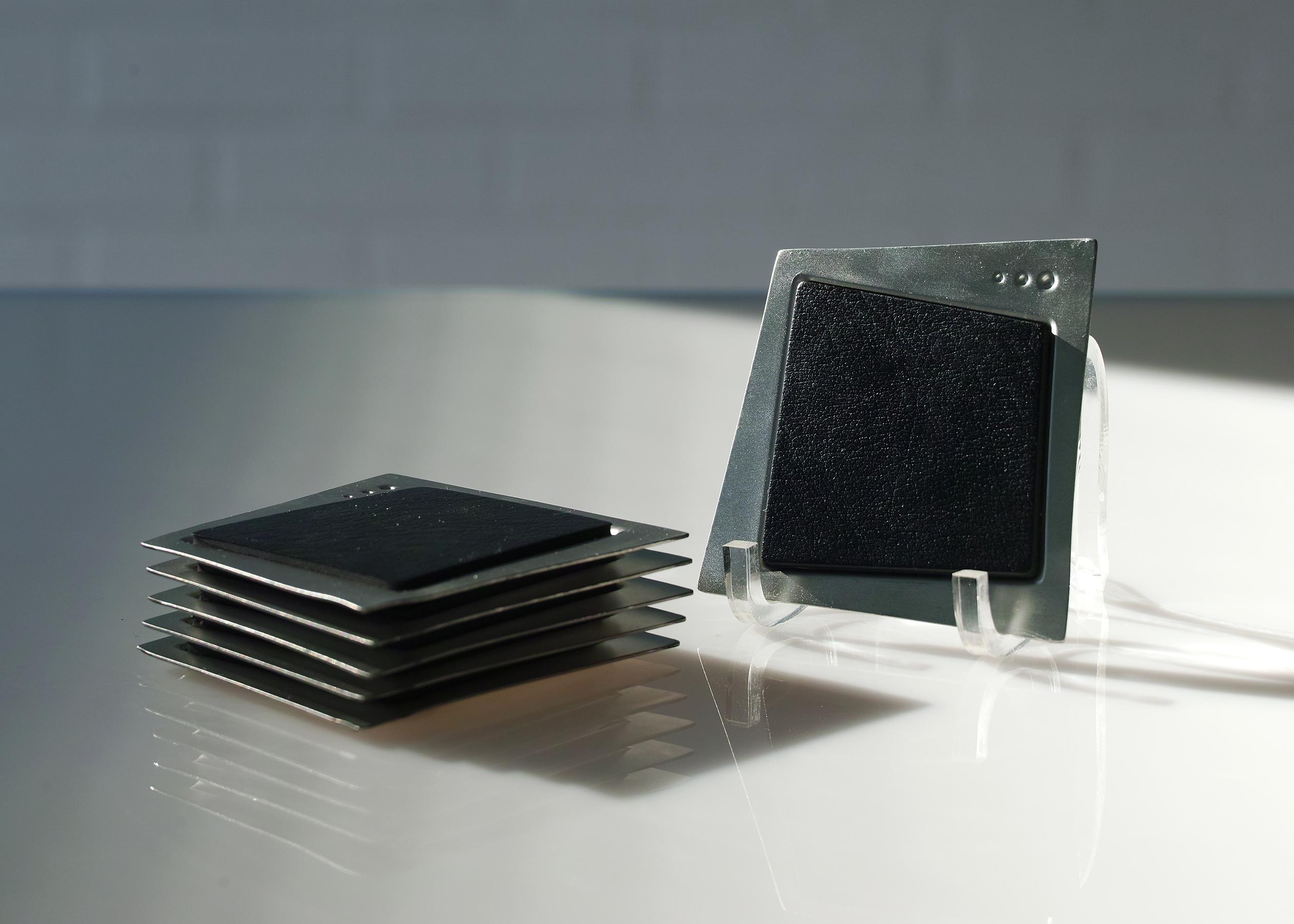 Fine XX secolo Jon Michael Route Pewter & Leather Coasters in vendita